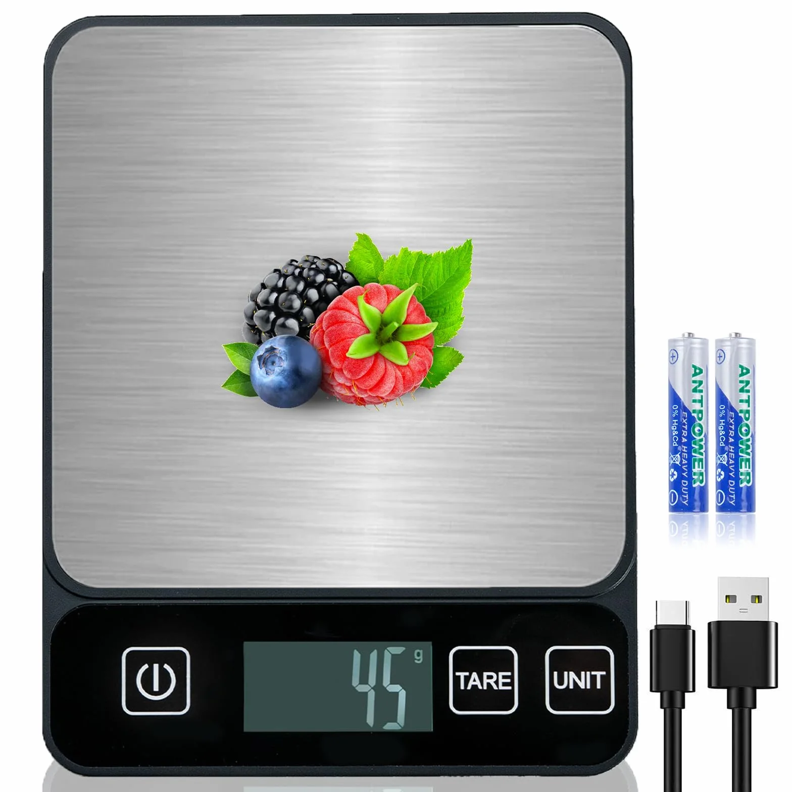 GIBOHOM Waga kuchenna, cyfrowa, 10 kg, wysoka precyzja 1 g/0.1 oz, elektroniczna waga kuchenna ze stali nierdzewnej z wyświetlaczem LCD i funkcją tarowania, waga kuchenna profesjonalna, 6 jednostek
