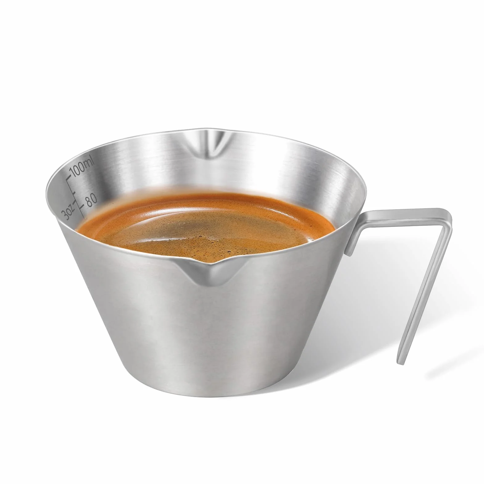 filiżanek do espresso ze stali nierdzewnej, akcesoria do kawa, podwójna wylewka, metalowy kubek pomiarowy z podwójną skalą, kubek, ważenie ziaren kawy (srebrne), 100ml