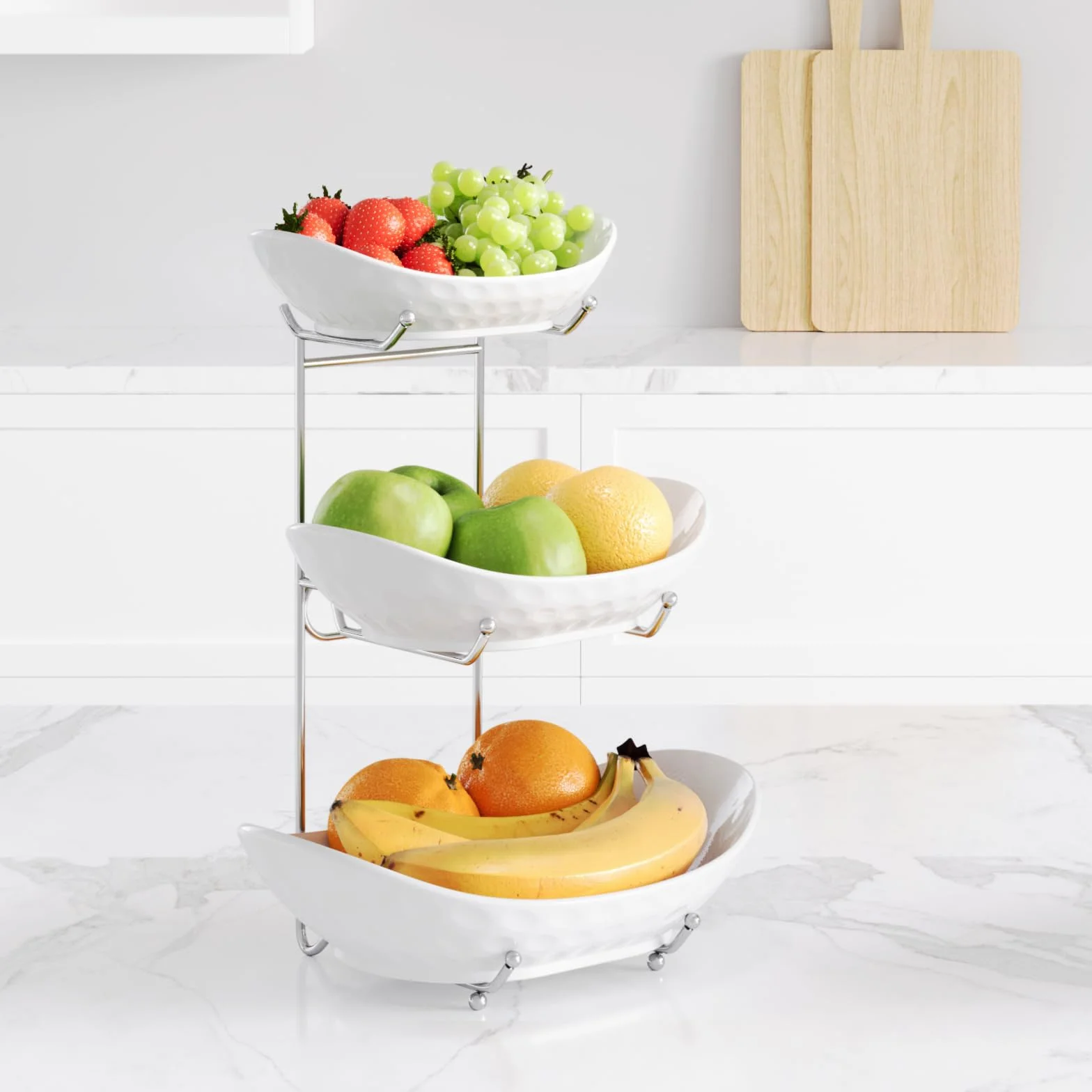 Ceramiczny 3-poziomowy stojak do serwowania owoców, metalowy kosz na owoce, porcelanowa miska kuchenna