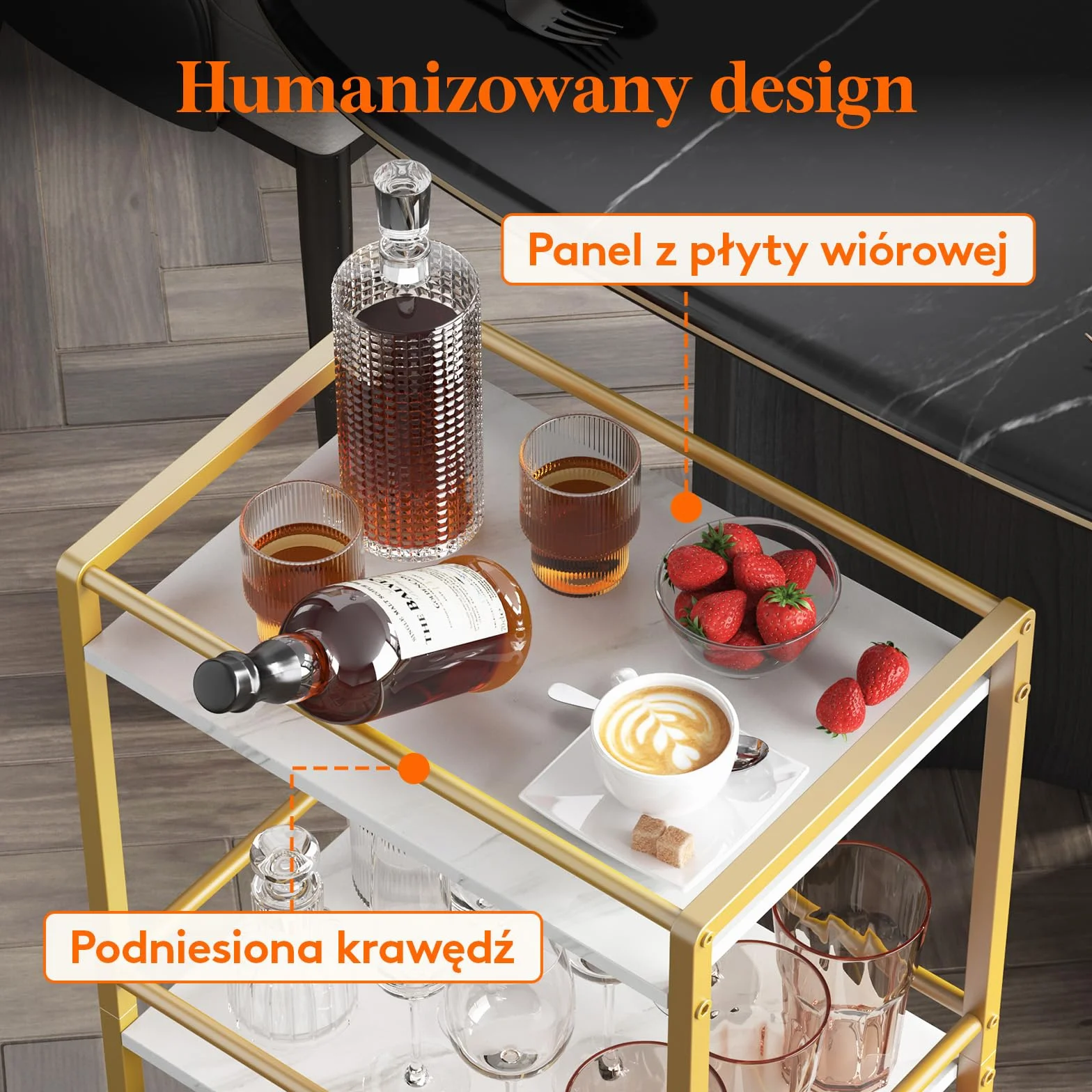 Wózek na napoje Lifewit, 3-poziomowy wózek barowy, wózek do serwowania herbaty na zamykanych kółkach, wózek na alkohol do jadalni i salonu, 43,2 x 30 x 81,5 cm, złoty