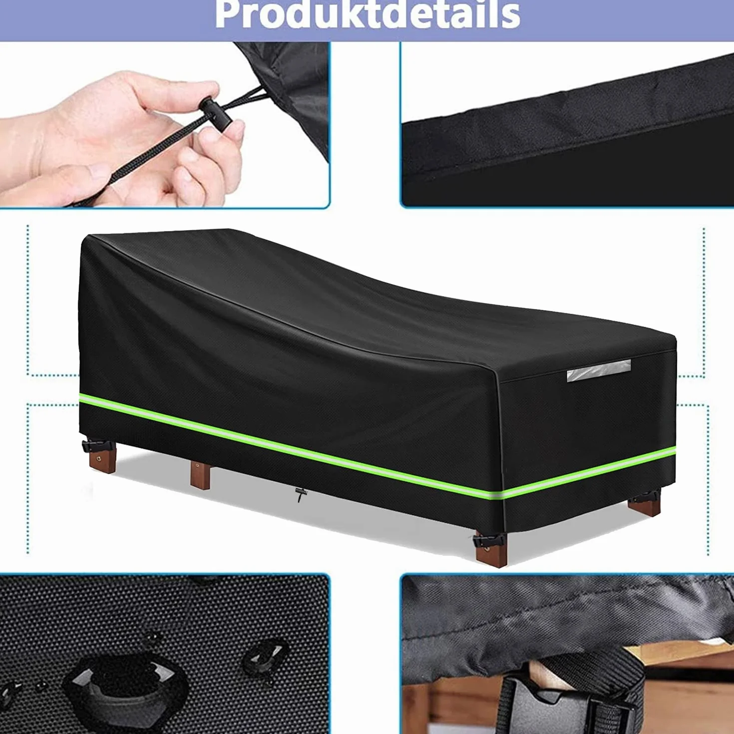 Pokrowiec ochronny na leżak ogrodowy, 2 sztuki, pokrowiec ochronny z 4 wiatroszczelnymi guzikami 210D Oxford, 200 x 75 x 40/70 cm, na leżak, leżak i leżak