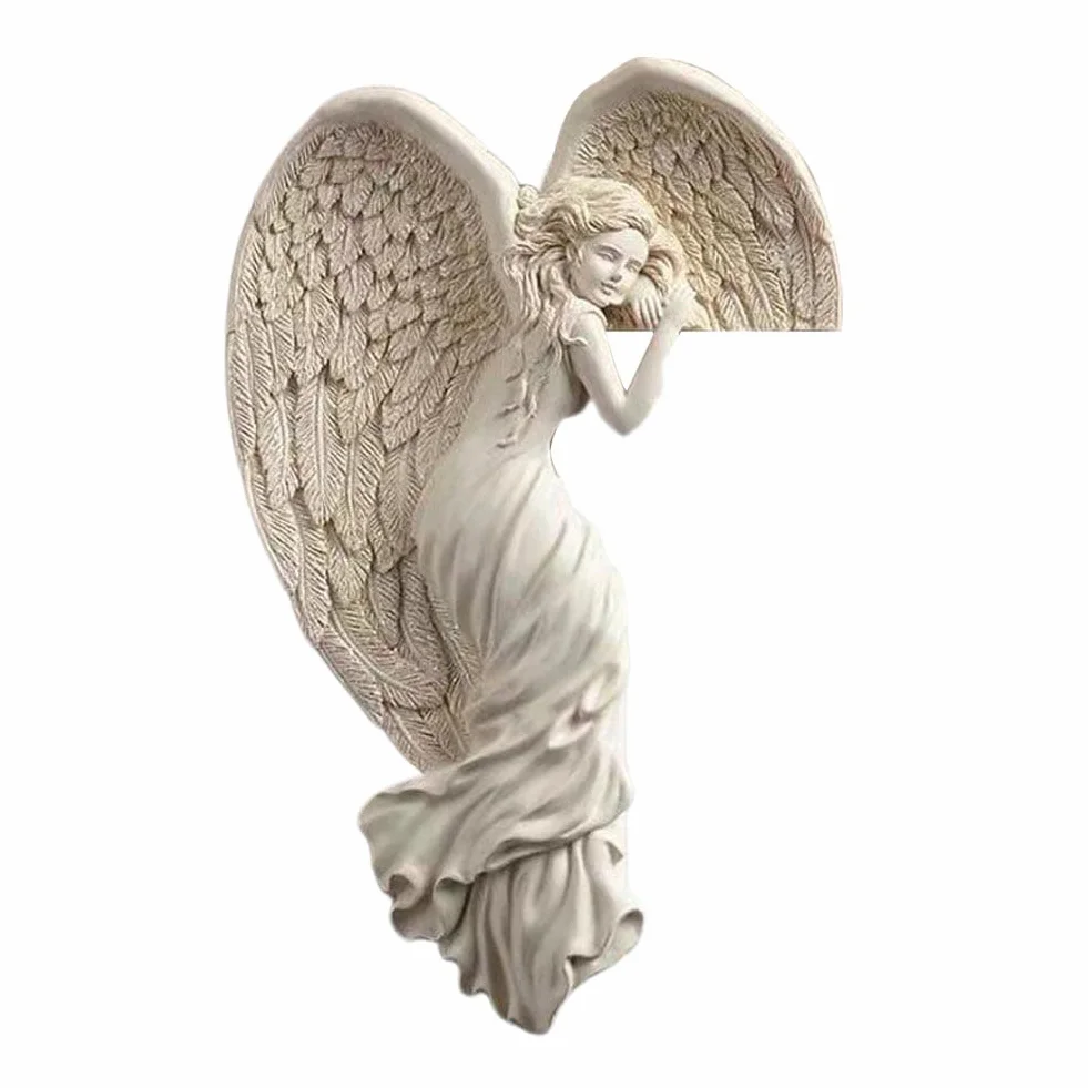 Jauhmui Skrzydło anioła, dekoracja na drzwi z żywicy, rzeźba ścienna 3D w stylu shabby chic, kreatywny ornament do dekoracji ścian i drzwi (lewa)