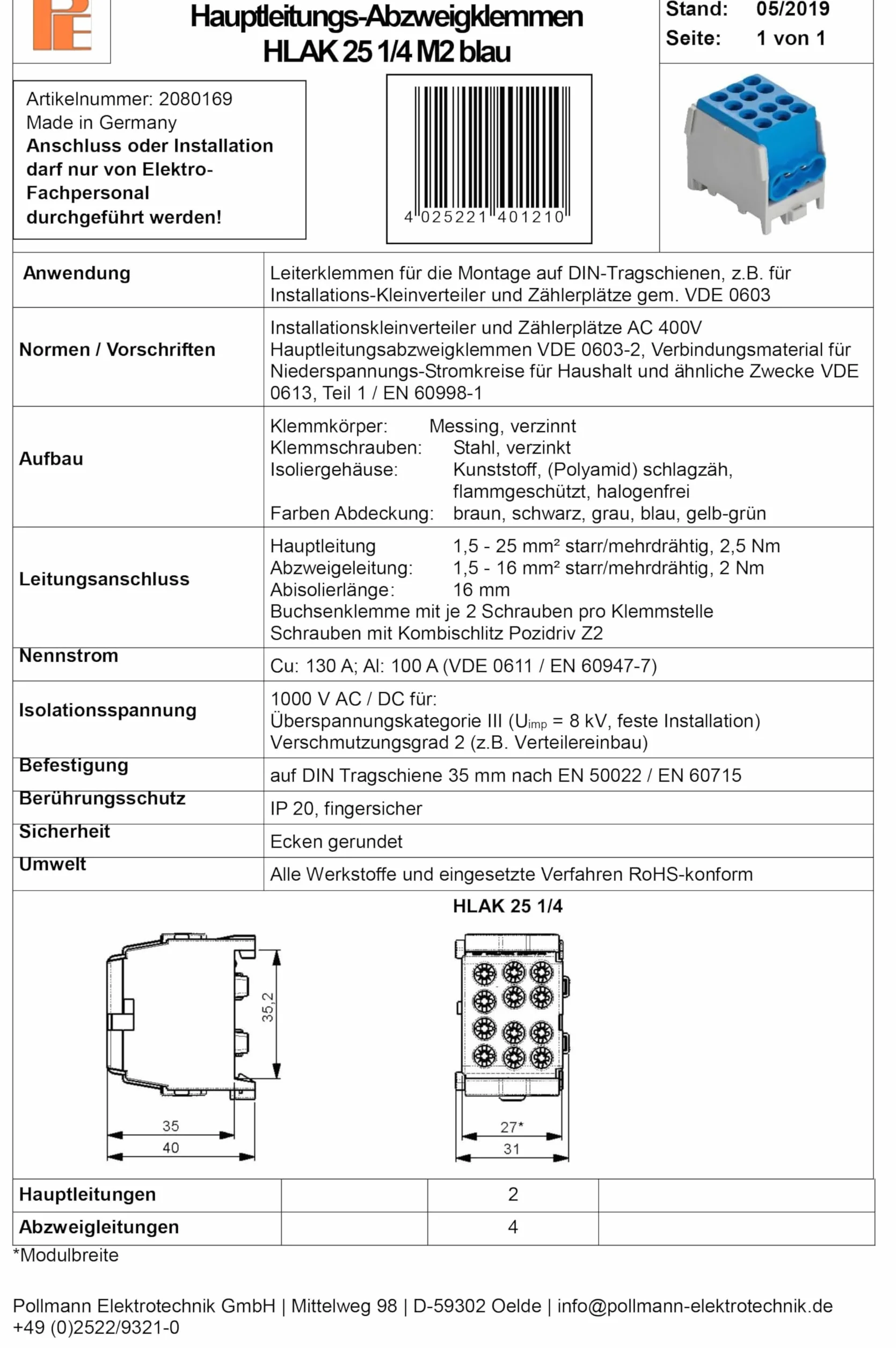 Pollmann HLAK 25 1/4 M2 Szczypce łączące Niebieski