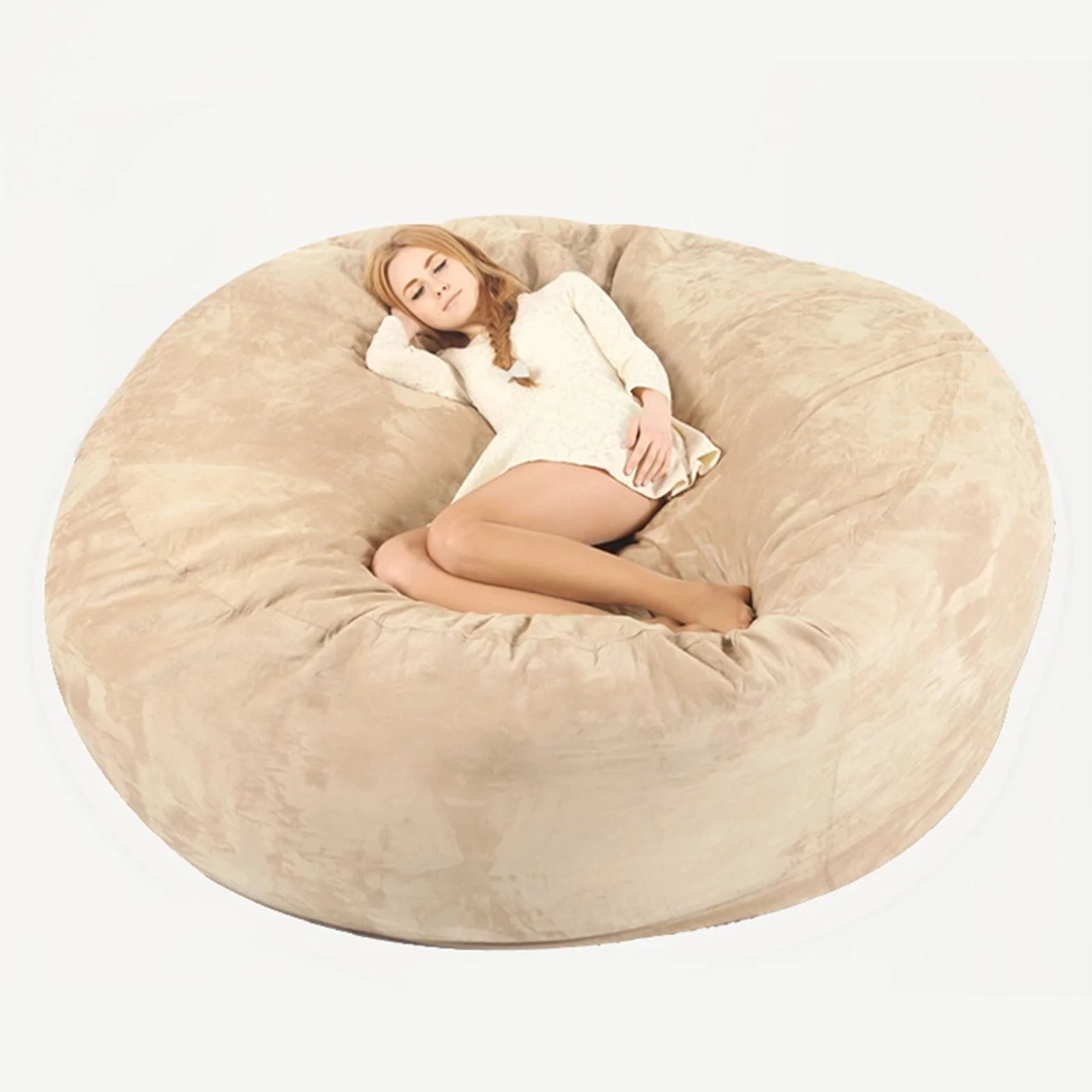 Giant Bean Bag 8ft Pokrowiec na Krzesło (bez wypełniacza) - Puszysty Futerkowy Worek Fasoli, Okrągły Leniwy Sofa na Łóżko (Color: Beige)