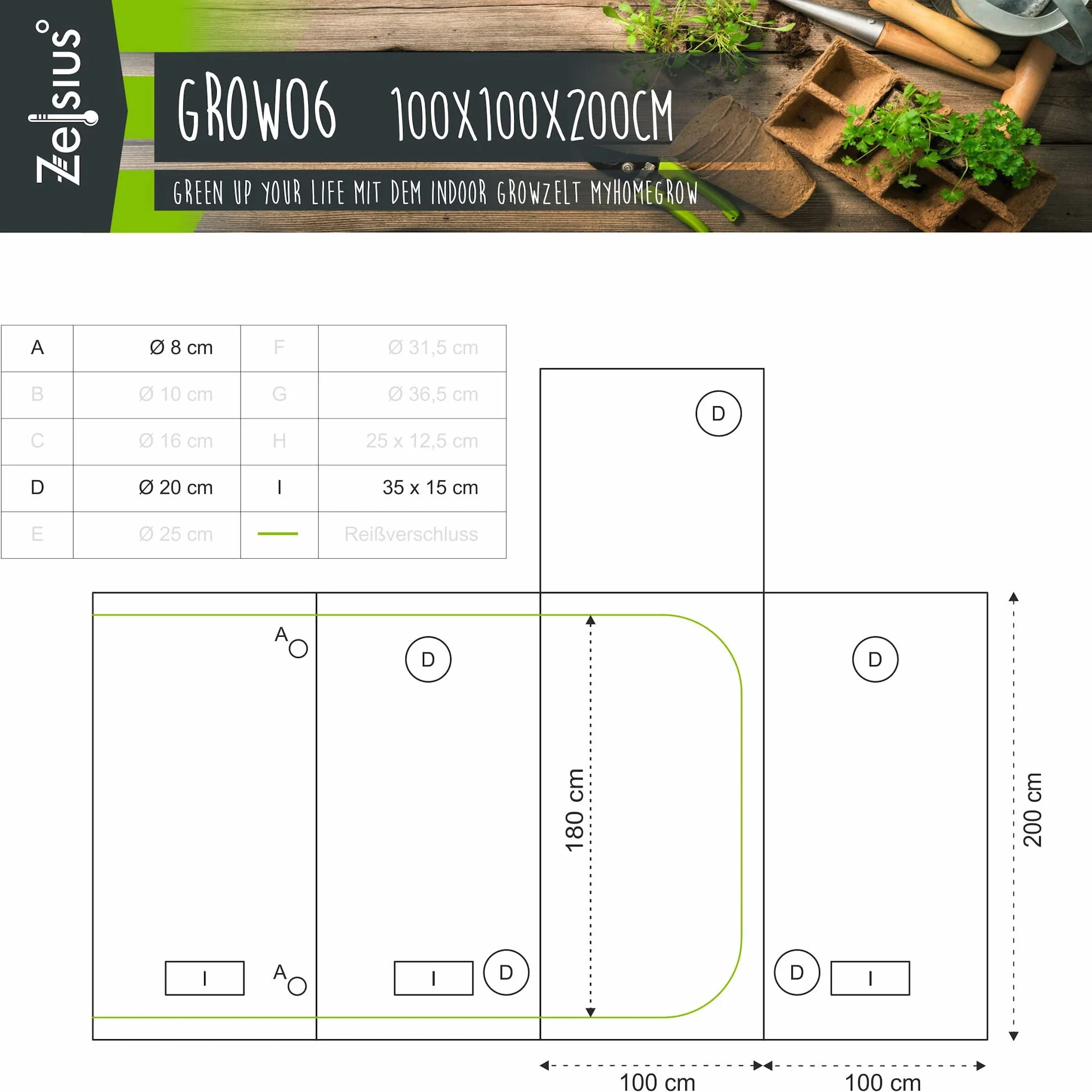 Zelsius namiot do upraw MyHomeGrow, do wewnątrz, czarno-zielony, ciemnia, namiot do uprawy roślin, szklarnia (100 x 100 x 200 cm)