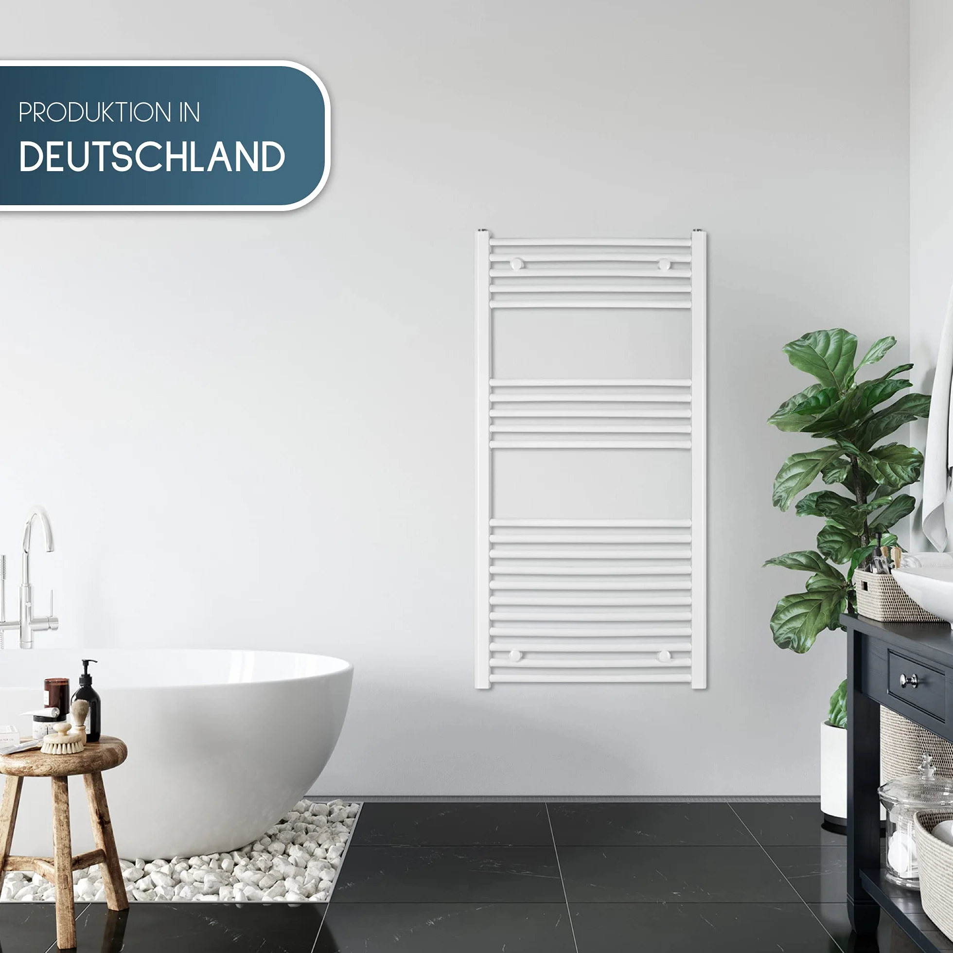 anapont Elektryczny grzejnik łazienkowy 1175 x 500 cm, biały, prosty – funkcja timera – grzejnik na ręczniki – wyprodukowano w Niemczech