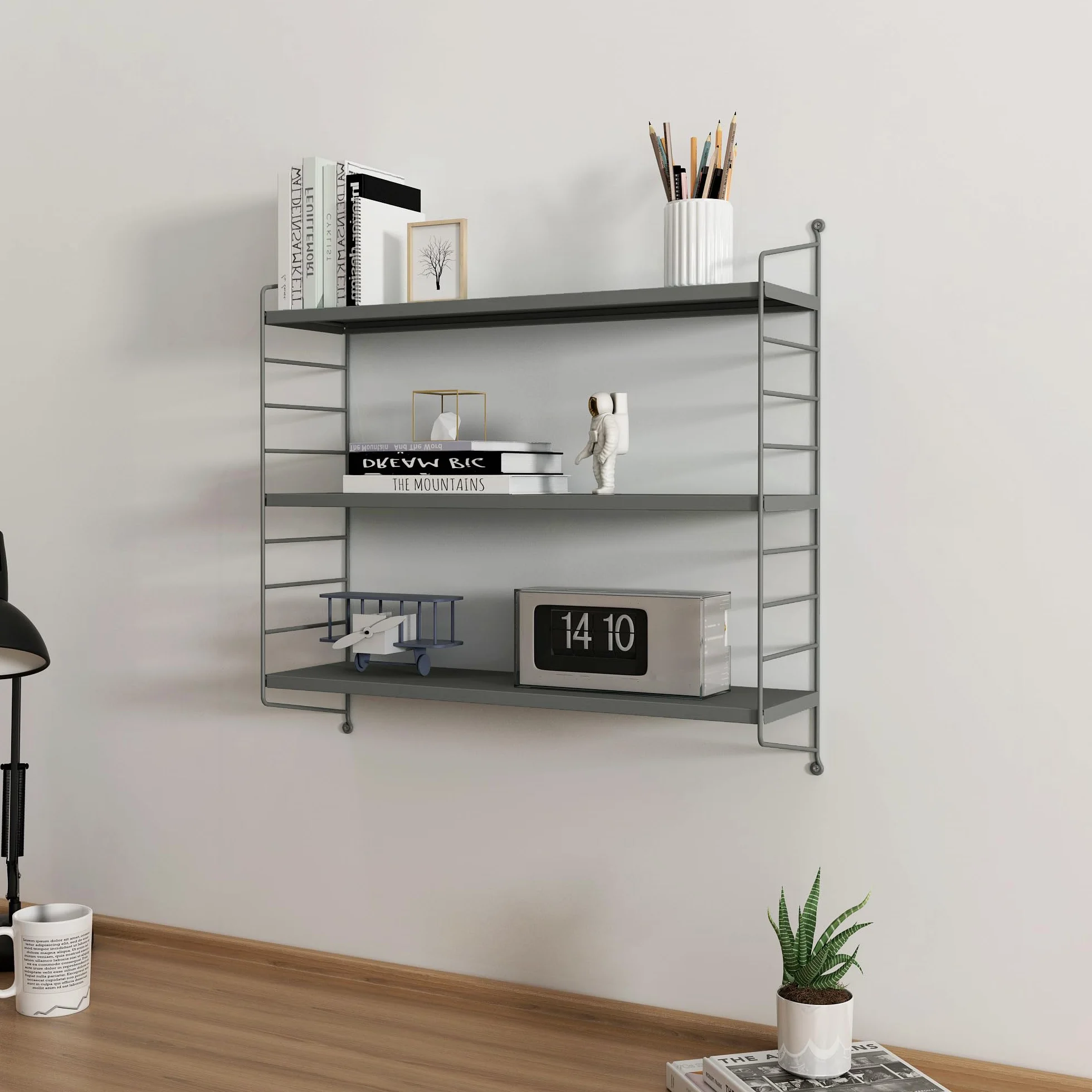 [en.casa] Modułowy regał ścienny, regał metalowy, antracyt, regał wiszący z 3 półkami, regał łazienkowy, regał kuchenny, półka ścienna, do salonu