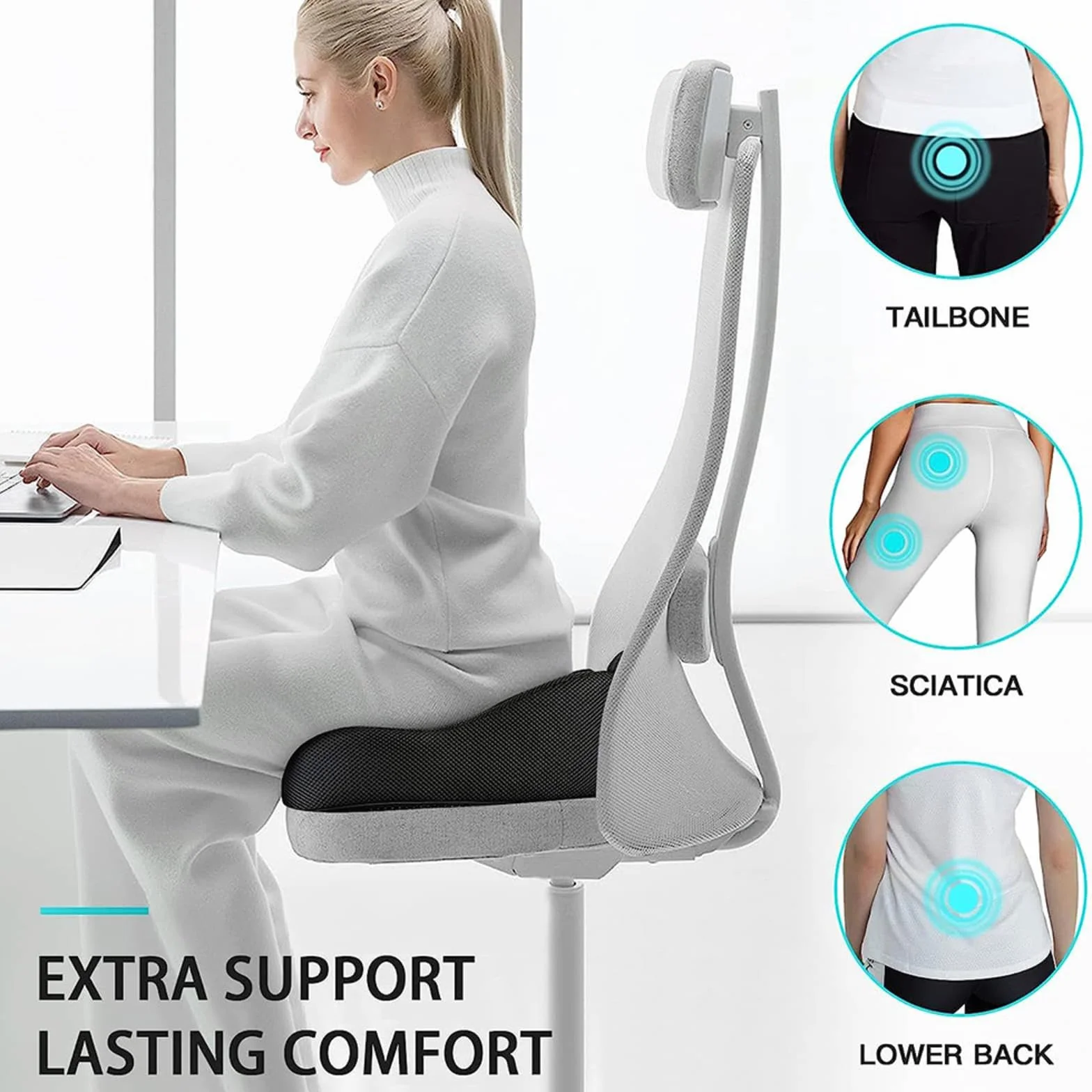 HAZARA Wysokiej jakości miękka poduszka podtrzymująca biodra, poduszka na siedzenie laboratoryjne, nadająca się do prania, ergonomiczna, przepuklinowa poduszka do siedzenia dysku, na plecy, kość