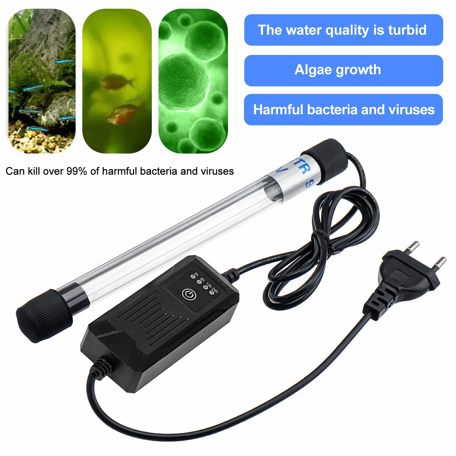 Lampa sterylizująca UV do akwarium, 13 W, sterylizator UV, wodoodporny sterylizator UV, sterylizator UV, do czyszczenia akwariów, basenów, miska na ryby