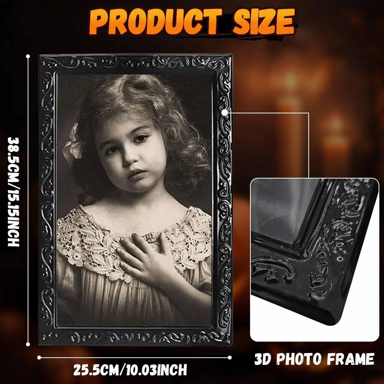 ROEOWENE Halloween Dekoracje 3D Ramka na zdjęcia 38 x 25 cm Horror Straszny portret na ścianę
