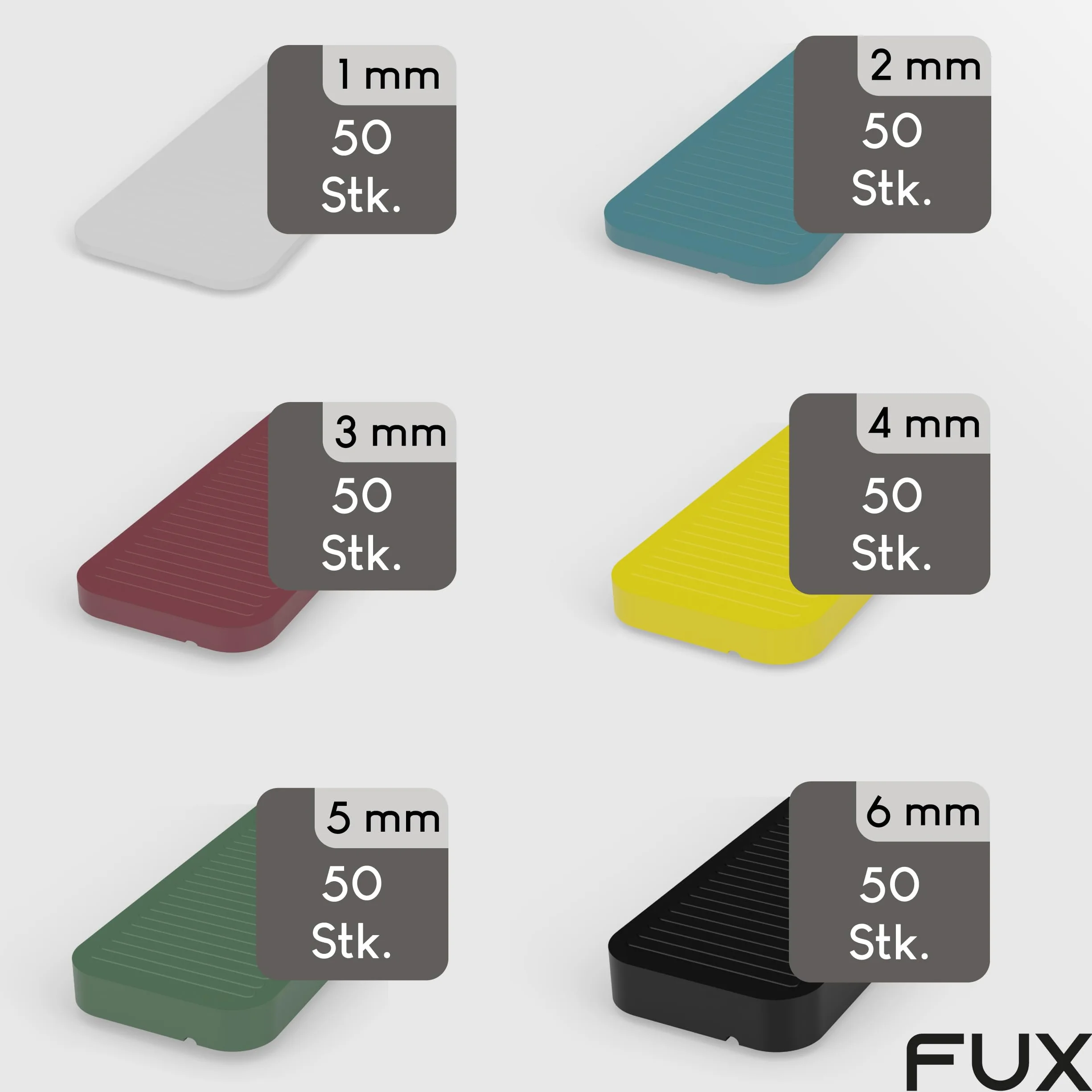 FUX 300 sztuk podkładek dystansowych SET 100 mm x 24 mm x 1 mm-6 mm | Wyprodukowane w Niemczech | Podkładki, podkładki dystansowe z tworzywa sztucznego, podkładki dystansowe
