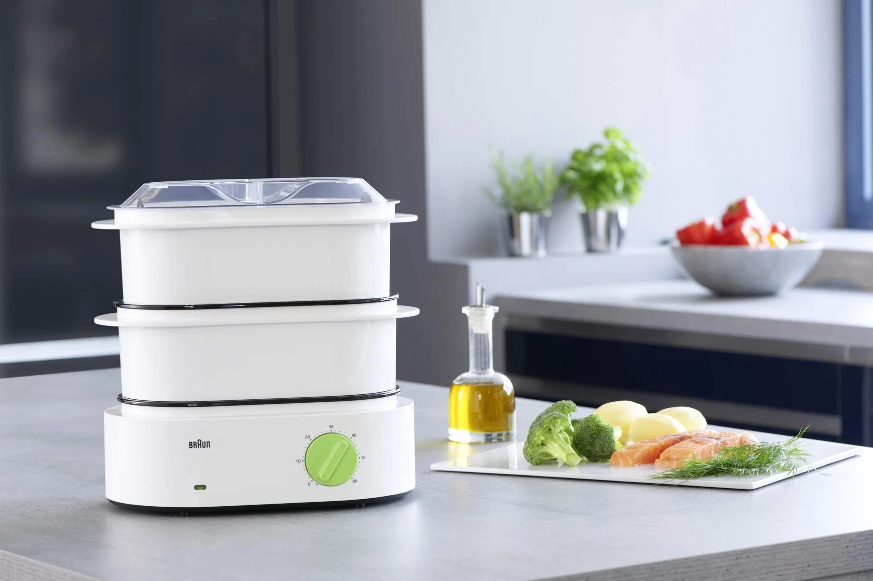 Braun Tribute Collection FS 3000 parowar (850 W) biały/zielony
