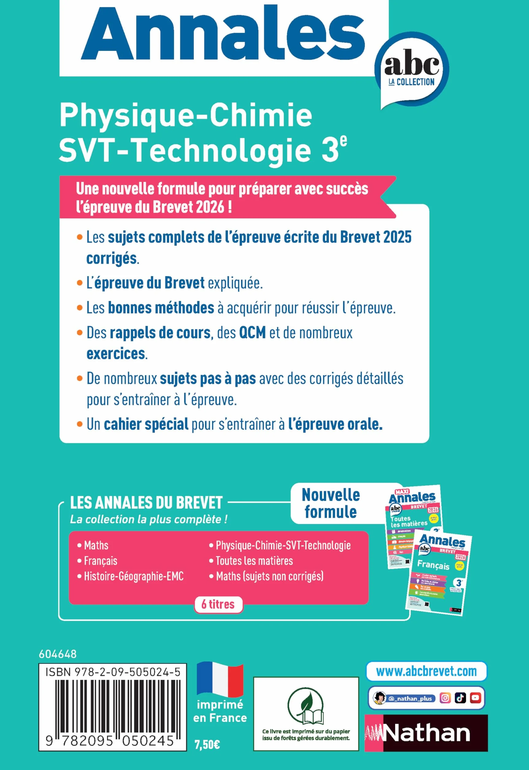 Annales ABC du Brevet 2026 - Physique-Chimie - SVT - Technologie 3e - Sujets et corrigés + fiches de révisions