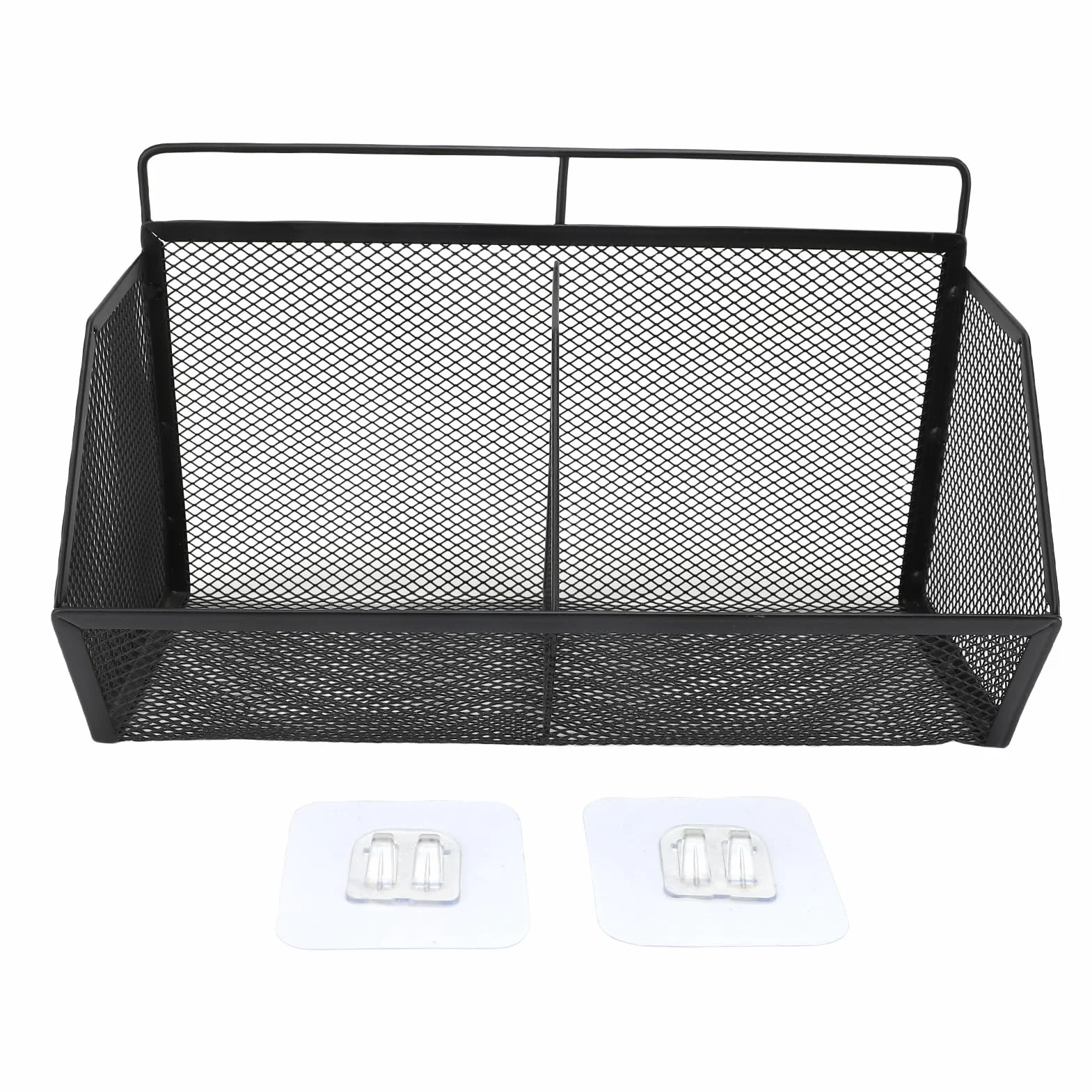 2 Czarna siatka do przechowywania na ścianie kosza wisząca kuchnia koszyka metalowa koszyki owocowe kosza łazienki z 2 klebienia na spiżarnię w łazience kuchennej (Black)