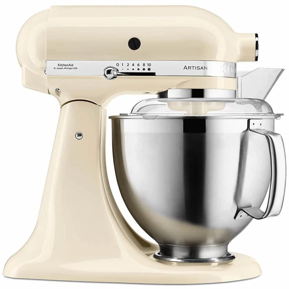 KitchenAid Robot kuchenny – Artisan – przechylany procesor spożywczy – maszyna do wyrabiania ciasta z 2 miskami i 3 akcesoriami ze stali nierdzewnej – 4,8 l – kremowy