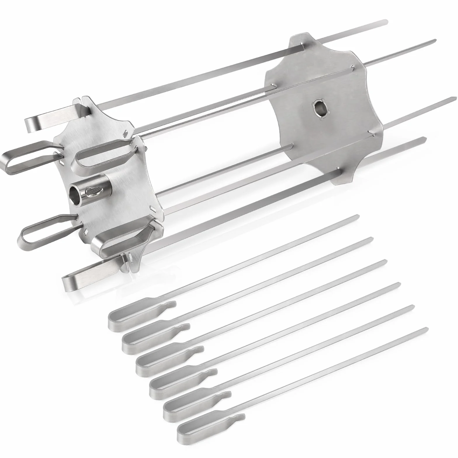 DBREAKS Rotisserie rożen ze stali nierdzewnej, zestaw do rożna obrotowego do Ø 14 mm, w zestawie 6 długich (41 cm) i 6 krótkich szpikulców (30 cm), uniwersalny rożen do grilla Rondell, zestaw do