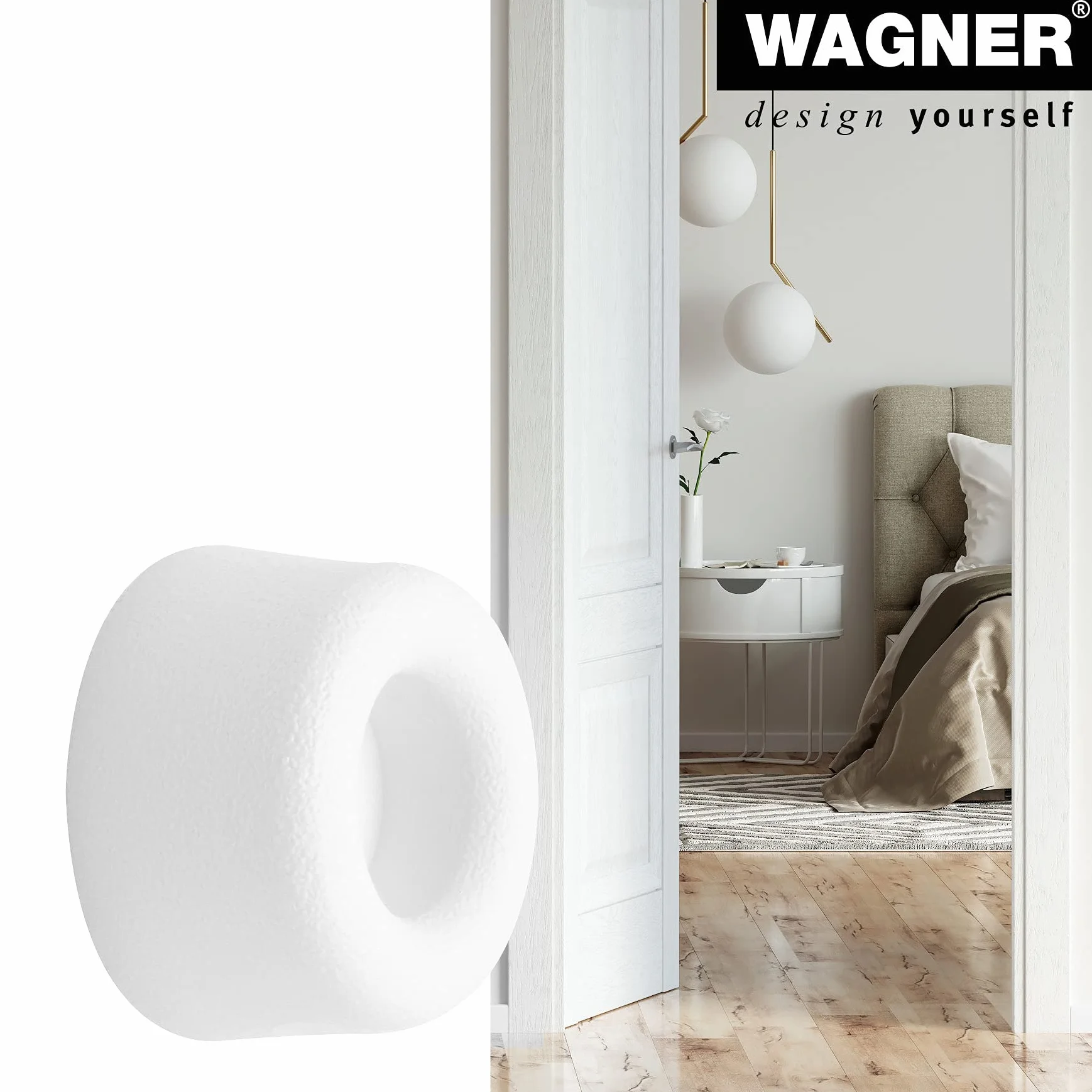 WAGNER Stoper do drzwi ściennych VULKANO MINI 4-częściowy zestaw - średnica Ø 20 x 10 mm, odbojniki z wysokiej jakości pełnej gumy, biały, do wkręcania - 15501104