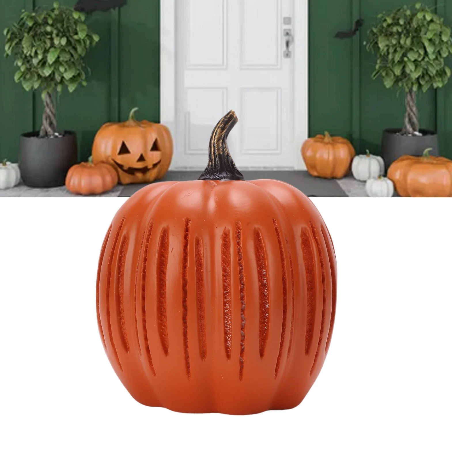 Luqeeg świecąca Dynia Zasilana Bateriami Wodoodporna Lśniąca Ozdoba w Kształcie Dyni Lampki Na Halloween Dekoracja do Domu do Wnętrz do Użytku na Zewnątrz Jesień Dekoracja (S)