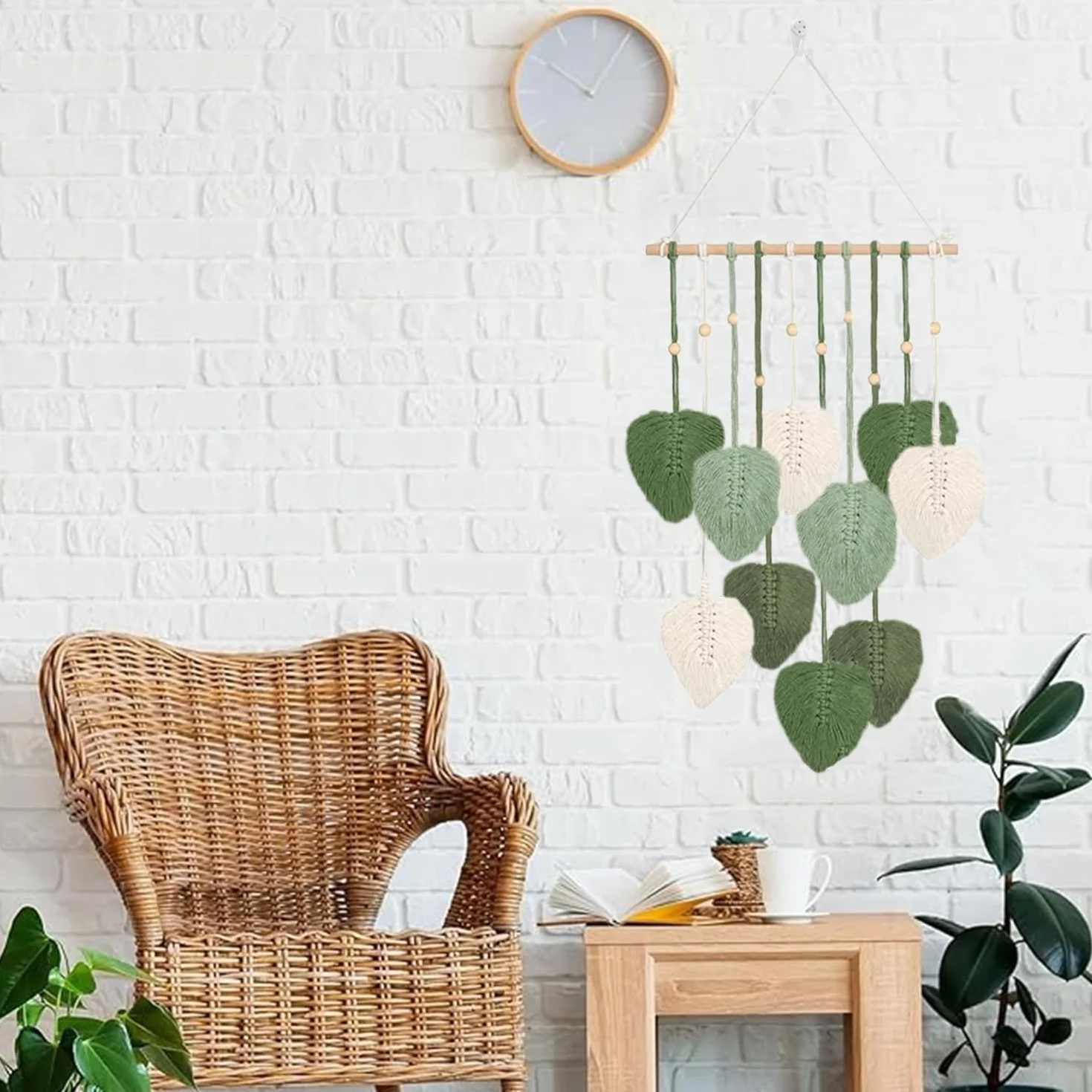 Makrama wiszące liście makrama ścienna boho liść tkany gobelin zielony liść frędzle gobelin boho makrama liść dekoracja ścienna do salonu sypialni pokoju dziecięcego mieszkania