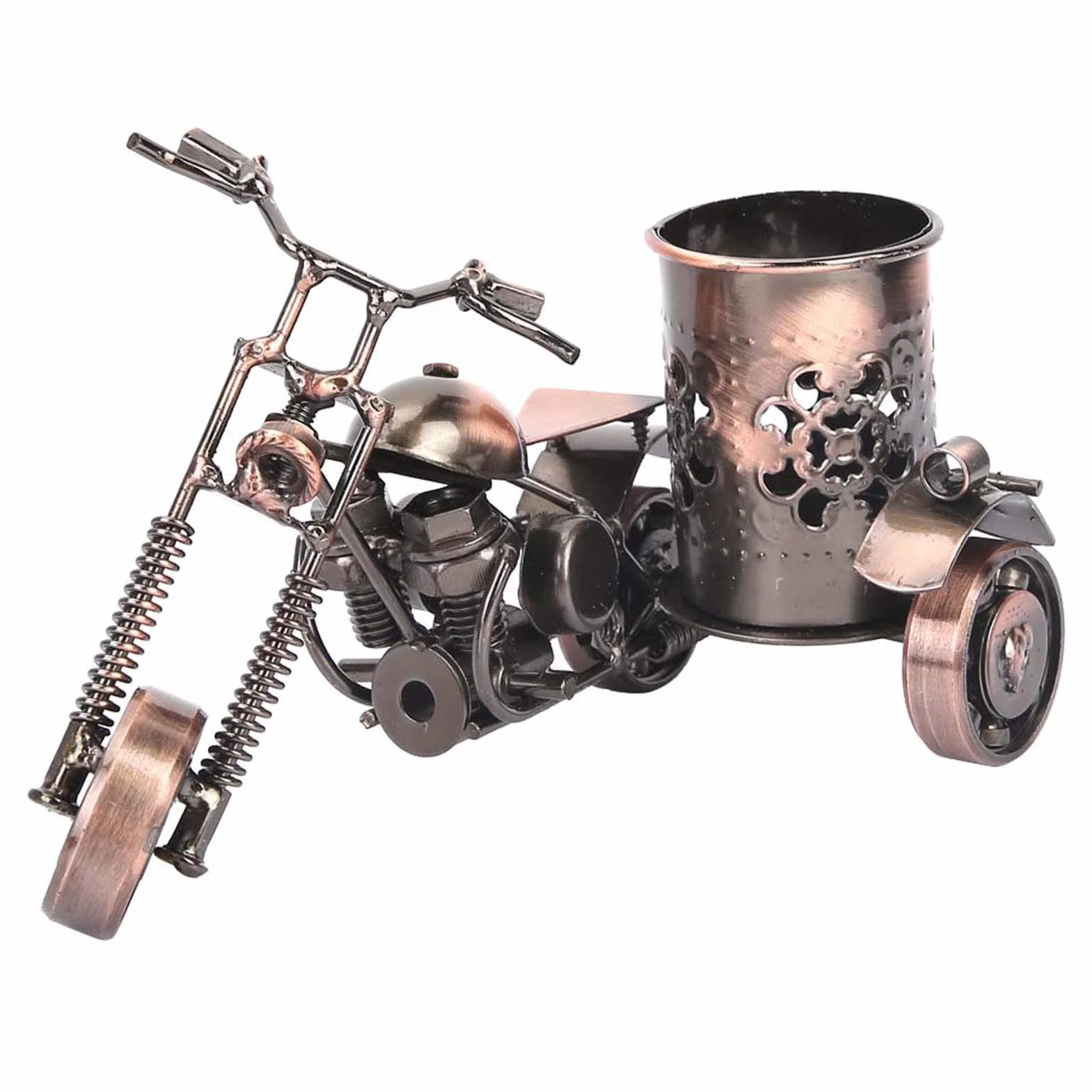 Żelazny Model Motocykla w Stylu Vintage, Stojak na Długopisy, Ozdoby na Biurko, Kreatywny Uchwyt z Litego Żelaza dla Mężczyzn