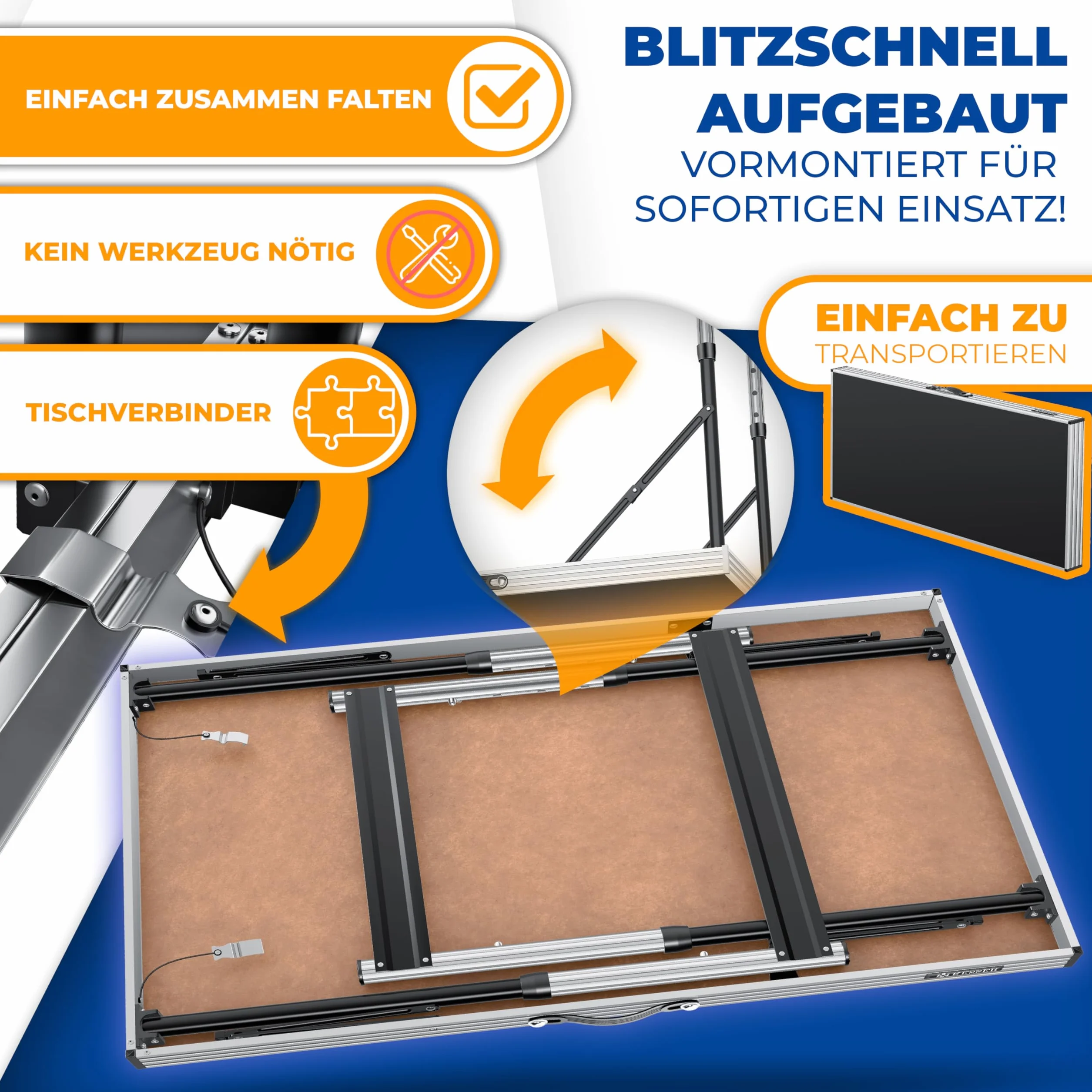 KESSER® Wielofunkcyjny stół profesjonalny, 3-częściowy, 100 x 60 cm, stół do tapetowania, nośność 30 kg, z funkcją wysuwania, składany stół na pchli targ, stolik pomocniczy, stół wielofunkcyjny, stół kempingowy, z regulacją wysokości
