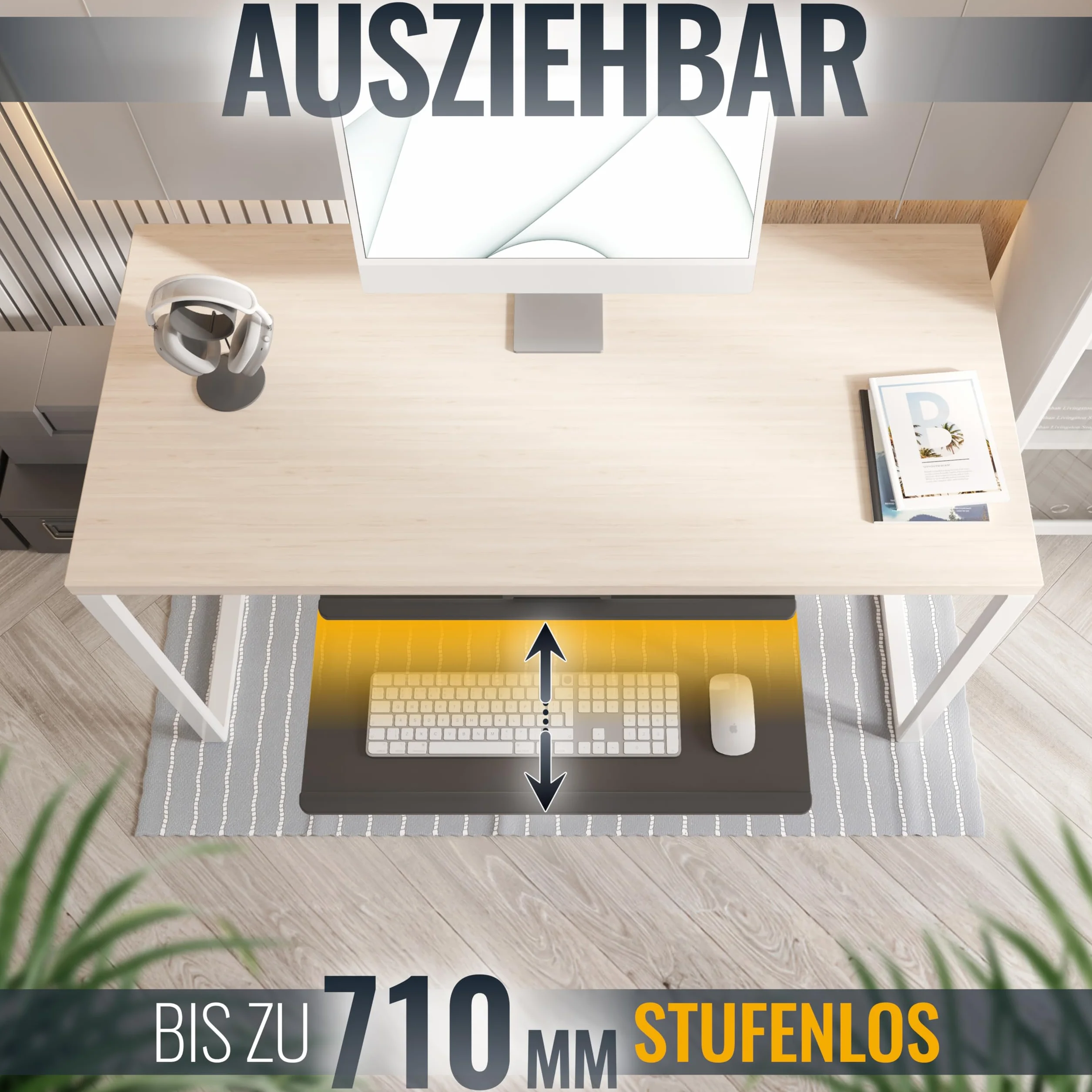 RICOO Obrotowa taca na klawiaturę PC CZ0300 obrotowa szuflada pod biurko, ergonomiczna półka z przesuwnymi bieżnikami, regulowany uchwyt na klawiaturę komputerową, czarna