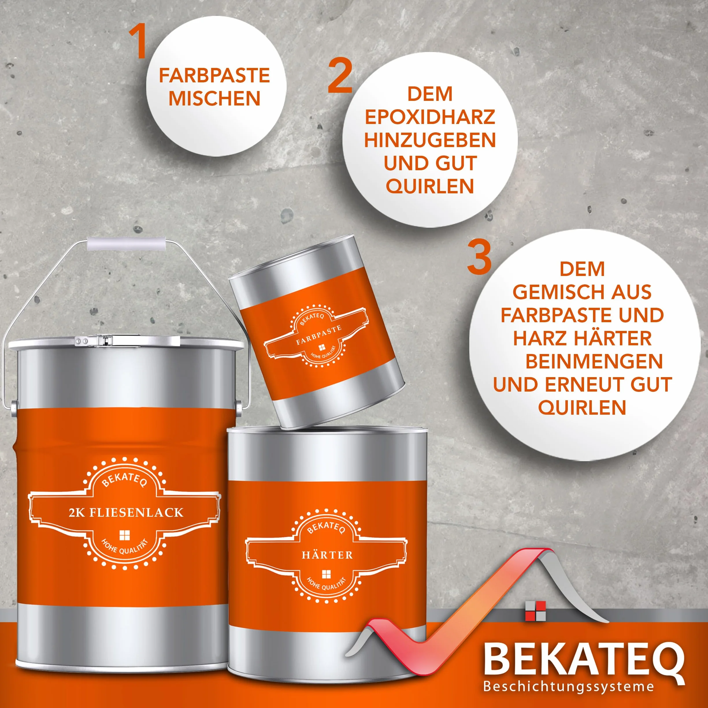 BEKATEQ Lakier do płytek podłogowych i ściennych, 2 K, 1 kg, szary antracytowy jedwabisty połysk, na zewnątrz i wewnątrz – bezzapachowy, wentylowany, wodoodporny, szybkoschnący, wysoce kryjący –