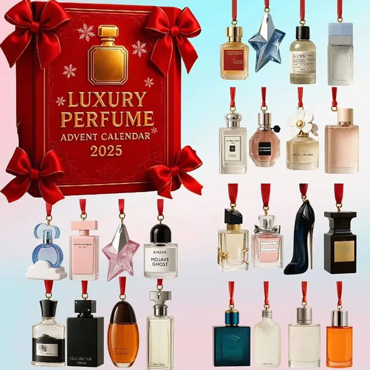 Luksusowy kalendarz adwentowy z wisiorkiem na perfumy, 24-dniowa butelka perfum ozdoba dla kobiet i mężczyzn – 24-dniowy prezent ekspozycyjny na perfumy, prezenty świąteczne premium