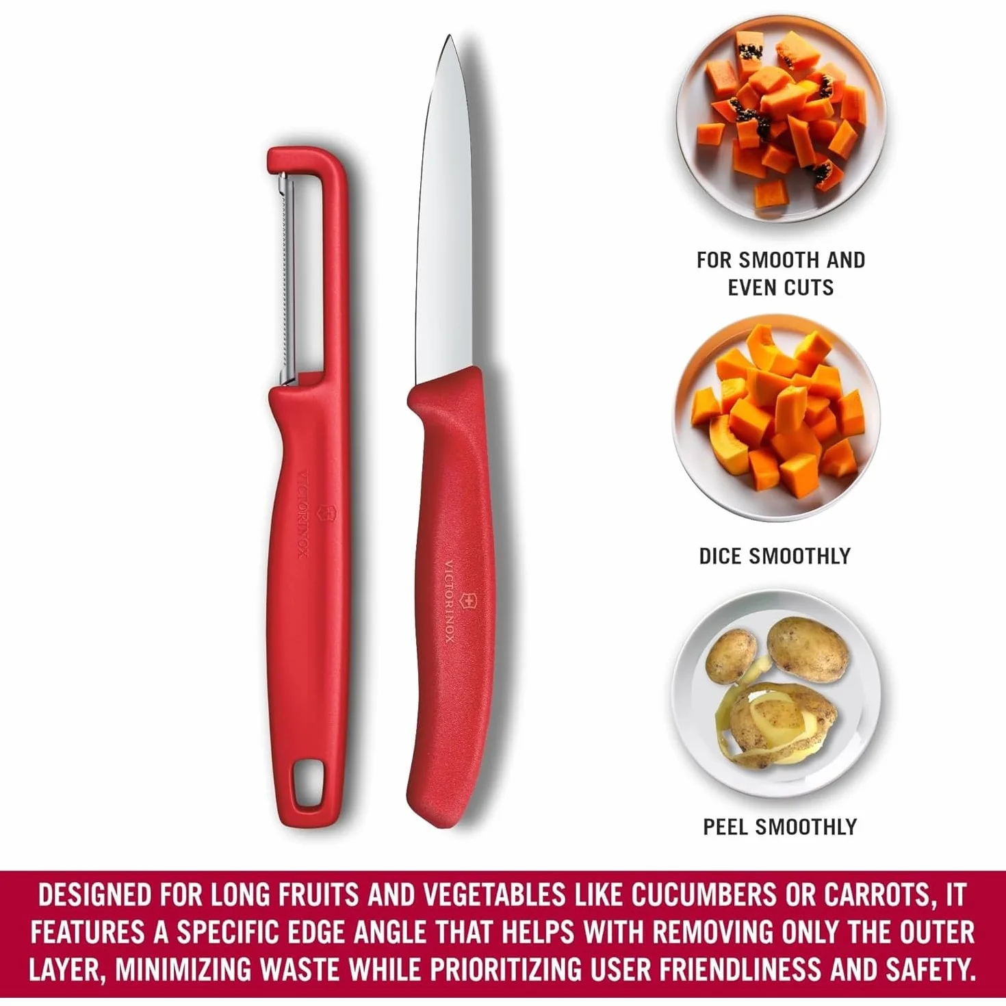 Victorinox Swiss Classic zestaw noży do warzyw z obieraczką, do warzyw i owoców, 2-częściowy, bardzo ostre ostrze, czerwony
