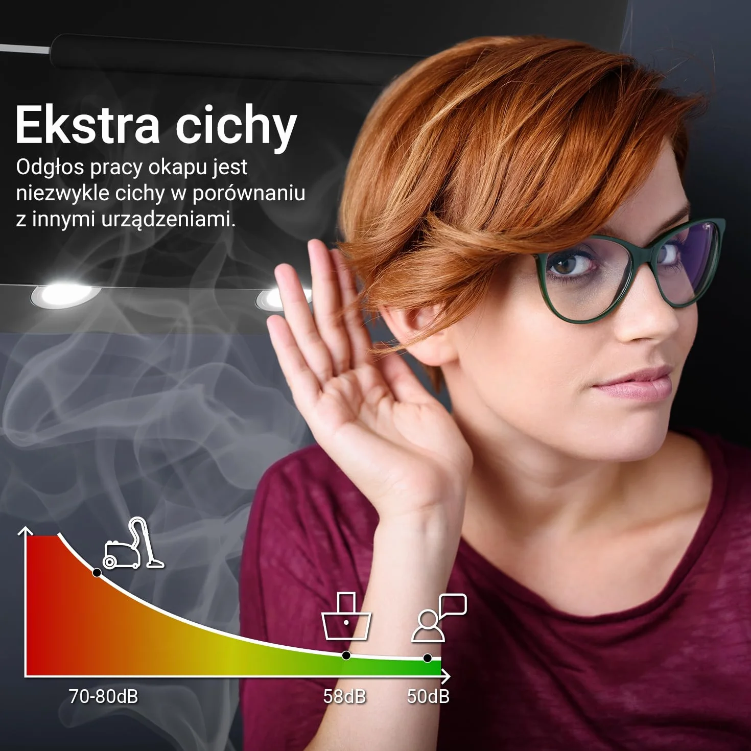 KKT KOLBE Okap kuchenny 80 cm/bezgłowa okap ścienny/stal nierdzewna/czarne szkło/Wi-Fi/automatyczne wybiegi / oświetlenie LED RGBW / obsługa SensorTouch/ECCO809SHCM