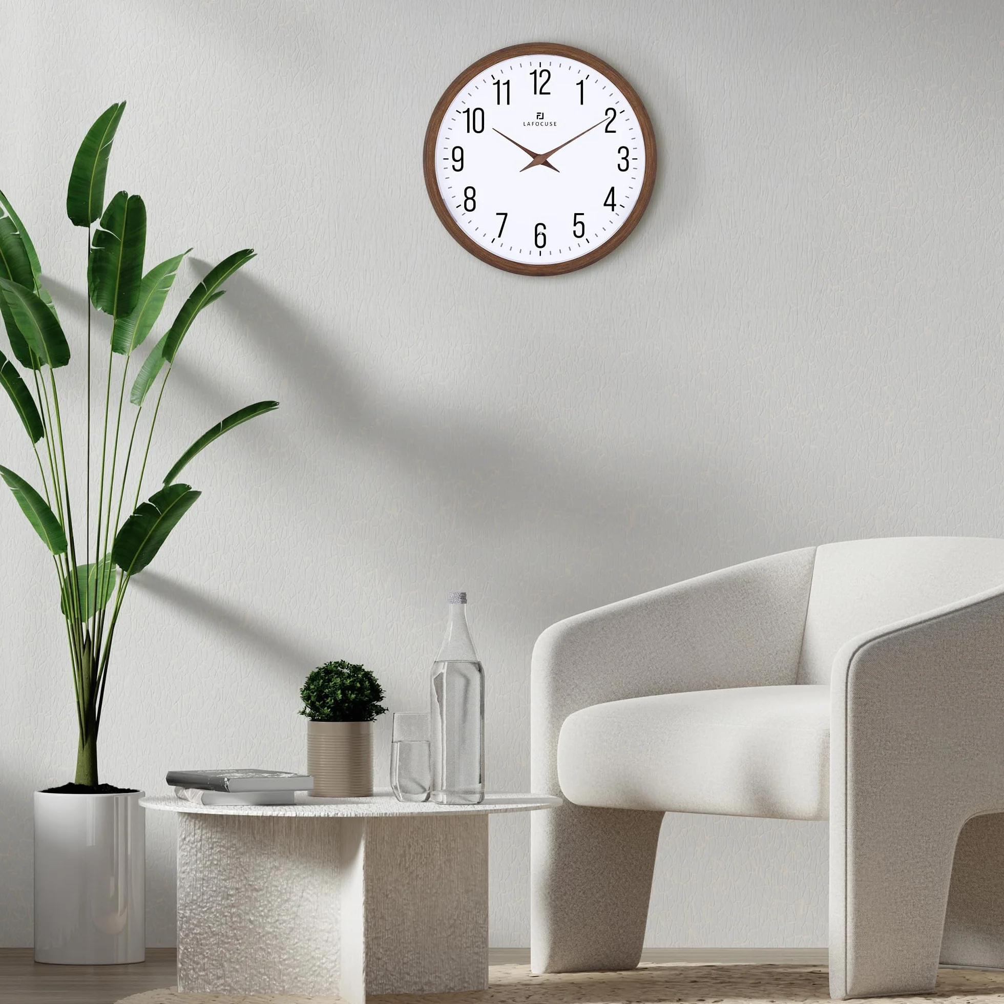 Lafocuse Lampka nocna zegar ścienny brązowy, 30 cm cichy podświetlany zegar ścienny świecący w ciemności zasilany bateriami do sypialni salonu