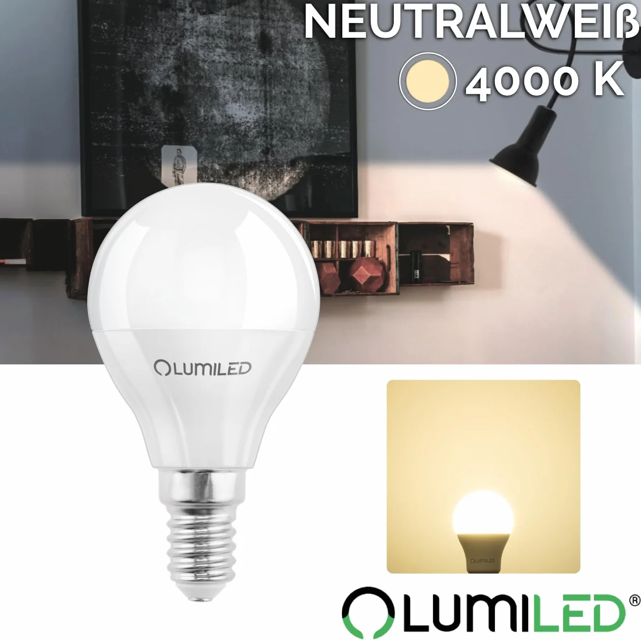 Lumiled Żarówka LED E14 P45 8W 880lm 4000K Neutralna Biel 180° Zamiennik 60W Nieściemnialna Kształt małej kropli Energooszczędna Zestaw 6 szt.