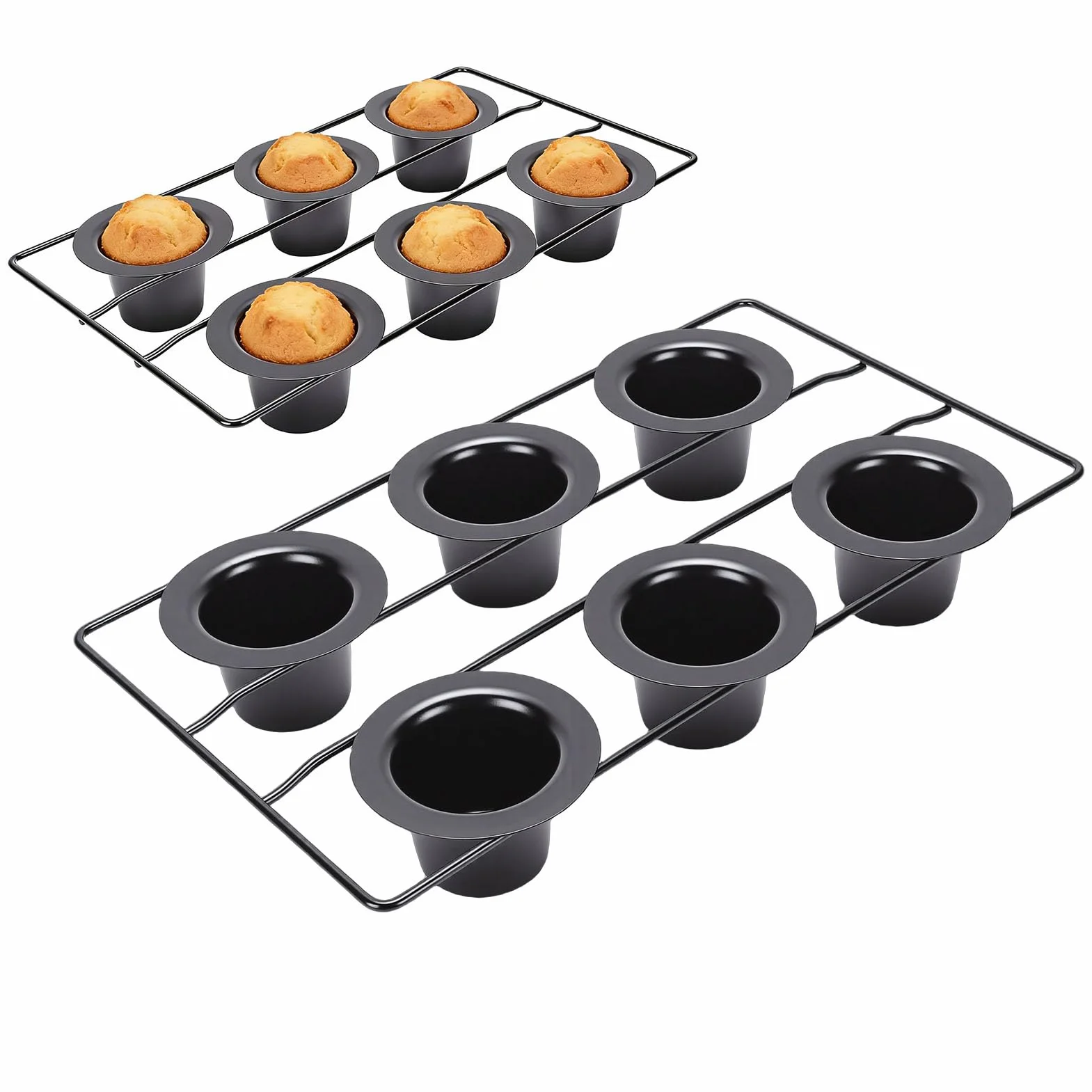 RIZGHWOY Forma do Popover na 6 Filiżanek, Nieprzywierająca Forma do Pieczenia ze Stali Węglowej Muffinów Typu Popover, z drucianą kratką zapewniającą Równomierne Pieczenie i łatwe