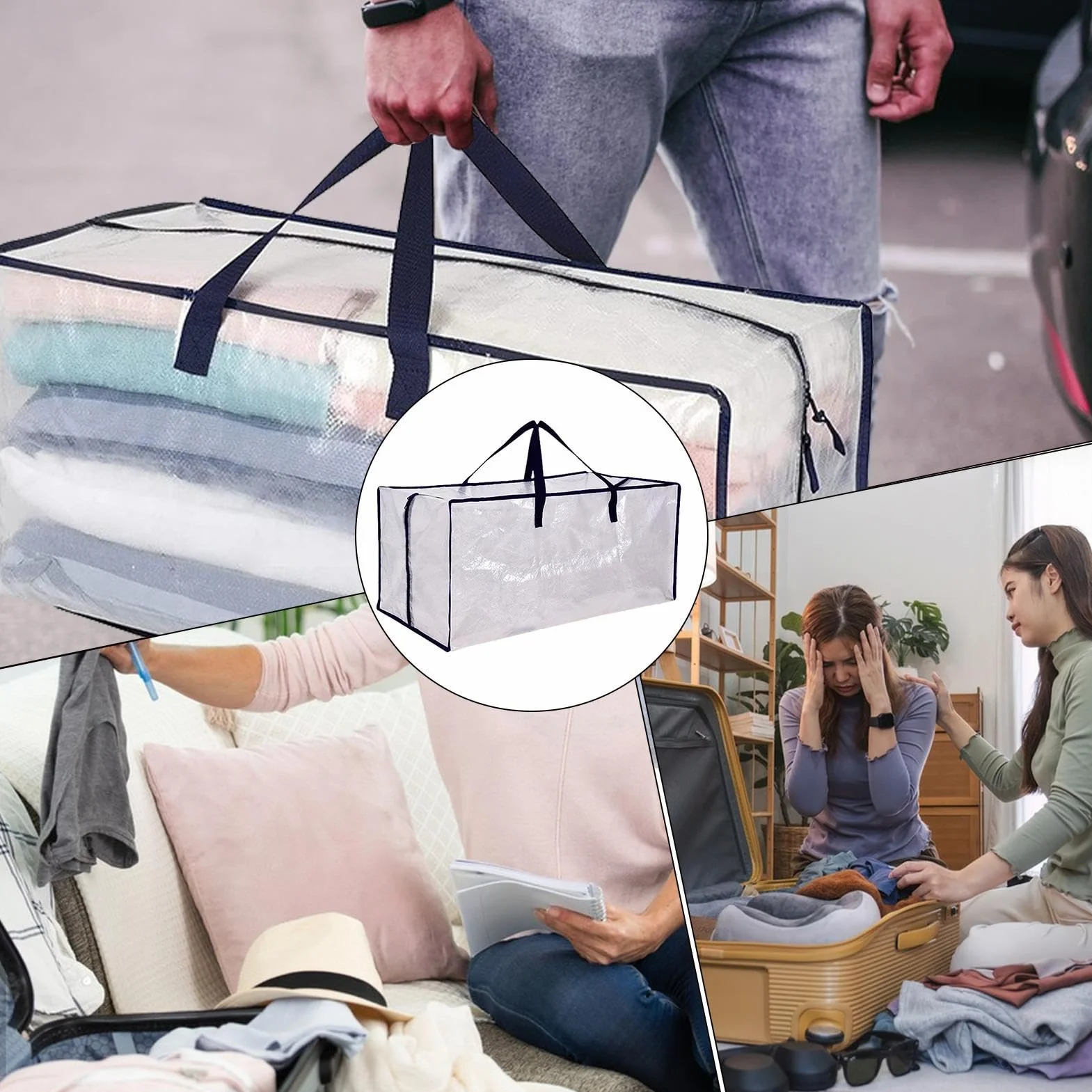Large Packing Storage Bags, Heavy-Duty Moving Totes with Zipper and Thick Tear-Resistant Material, Space-Saving Organizer for Home and Travel, 29.13x14.17x12.99 Inches