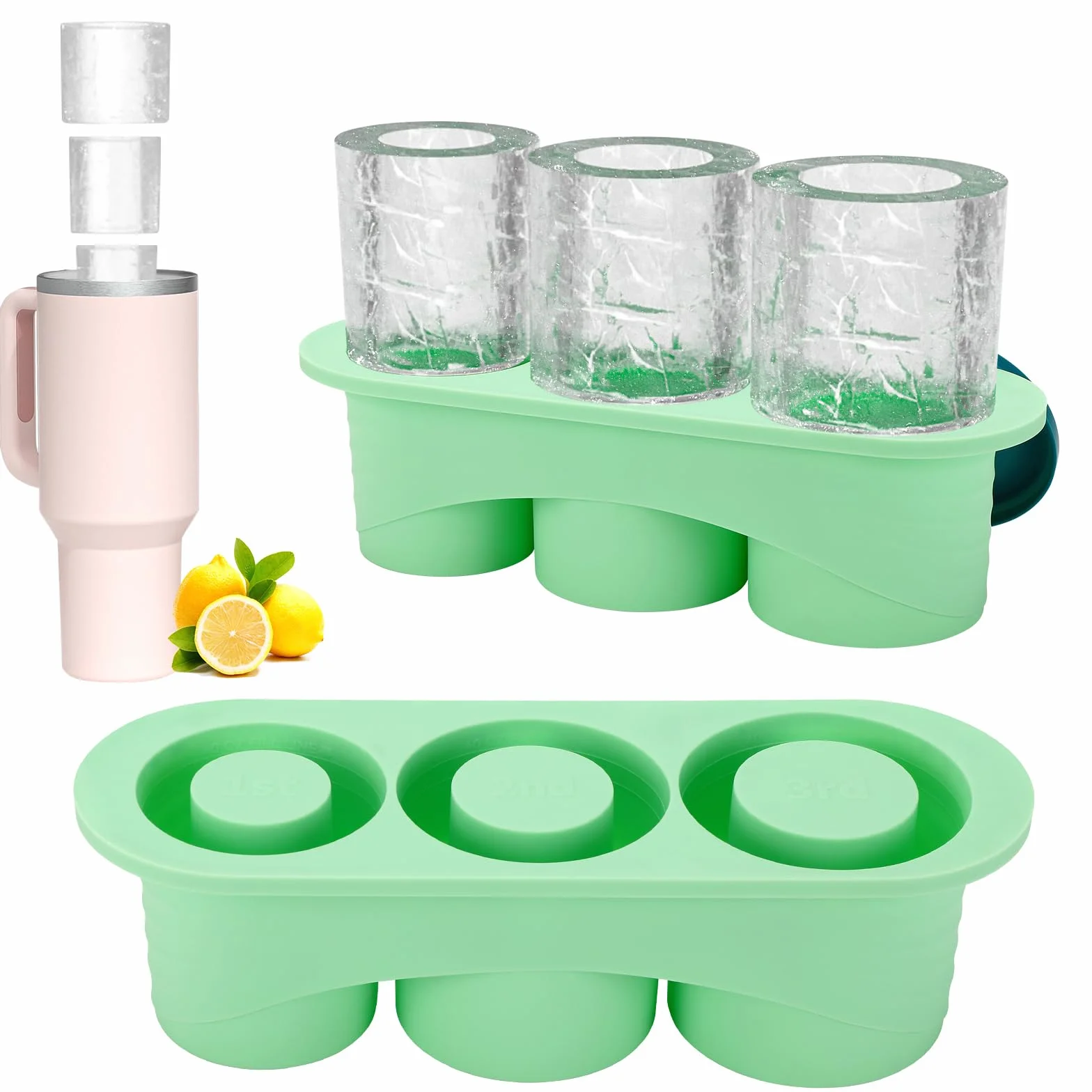 Stanley Silikonowa Forma do Kostek Lodu z Pokrywką, Wielokrotnego Użytku, 3 Puste Formy, BPA Free, Zielona