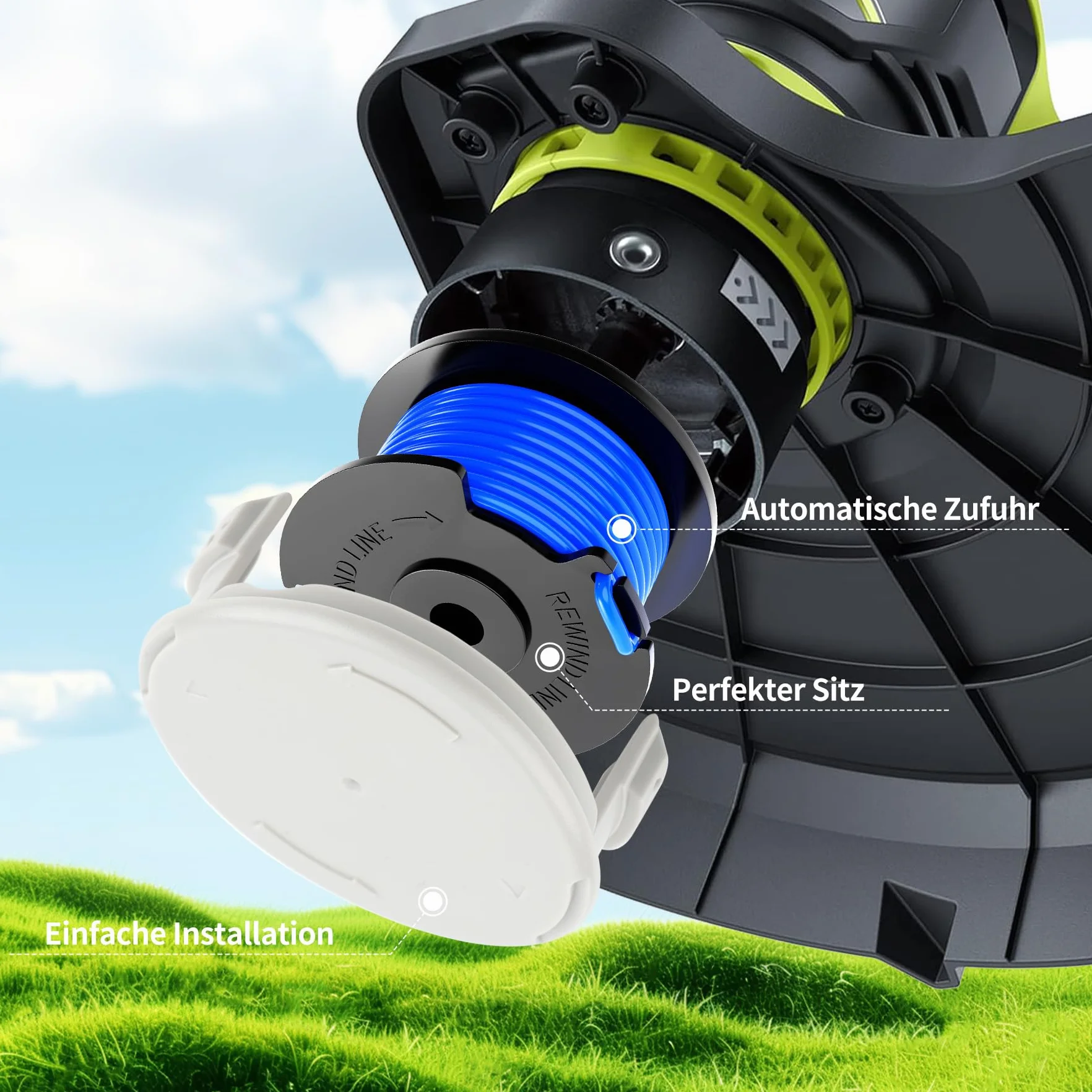 Forever Speed Szpula żyłki do podkaszarki do trawy 1,60 mm, 3,4 m, kompatybilna z podkaszarką Ryobi One+, model szpuli AC14RL3A (8 zapasowych szpul, 2 nasadki)
