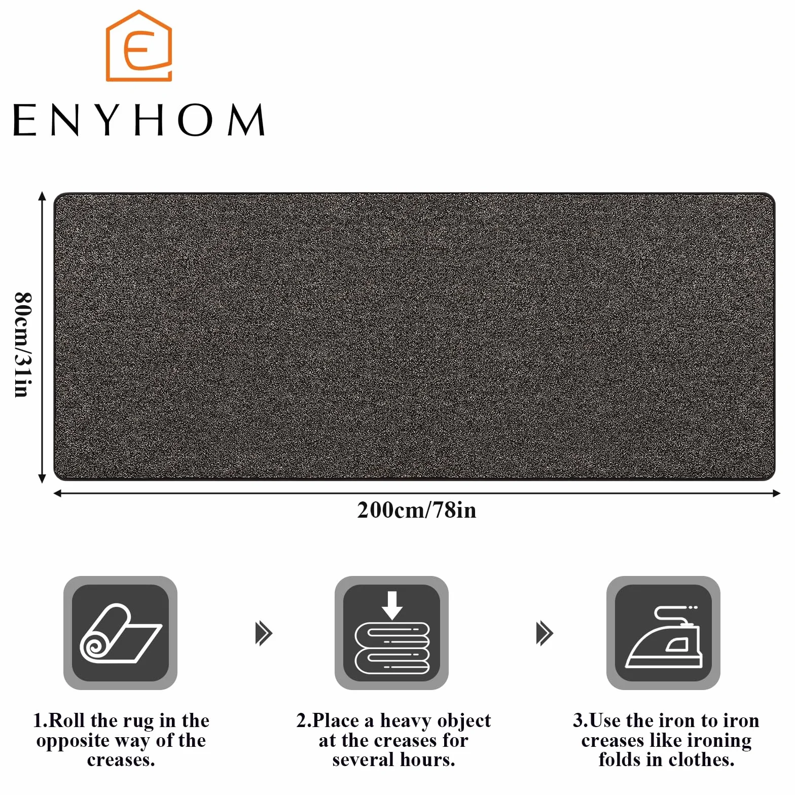 Enyhom 80 x 200 cm dywan do wejścia, antypoślizgowy dywan do korytarza, można prać, szeroki dywan podłogowy do salonu, sypialni, pralni, kuchni, czarno-szary