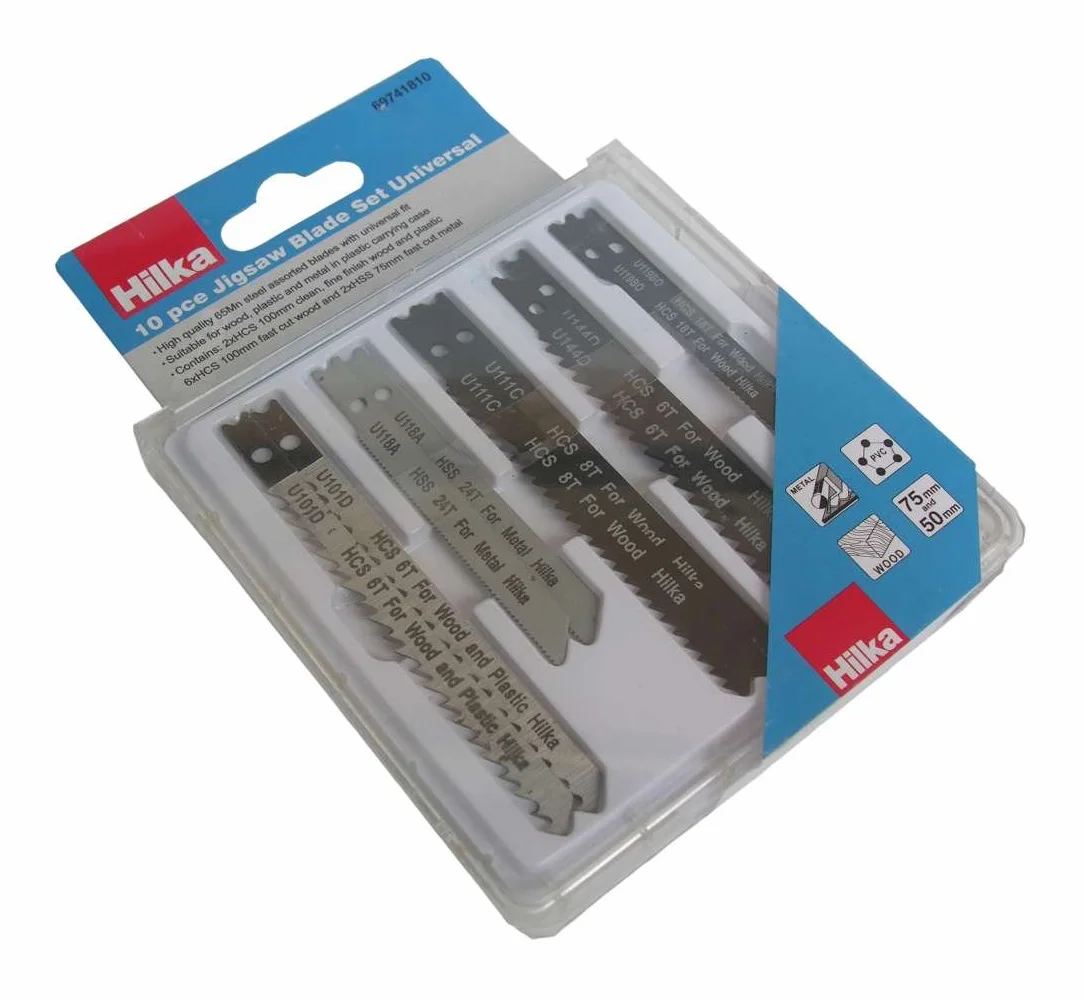 Hilka Tools 69741810 10 szt. zestaw ostrzy do wyrzynarki uniwersalny, srebrny i niebieski