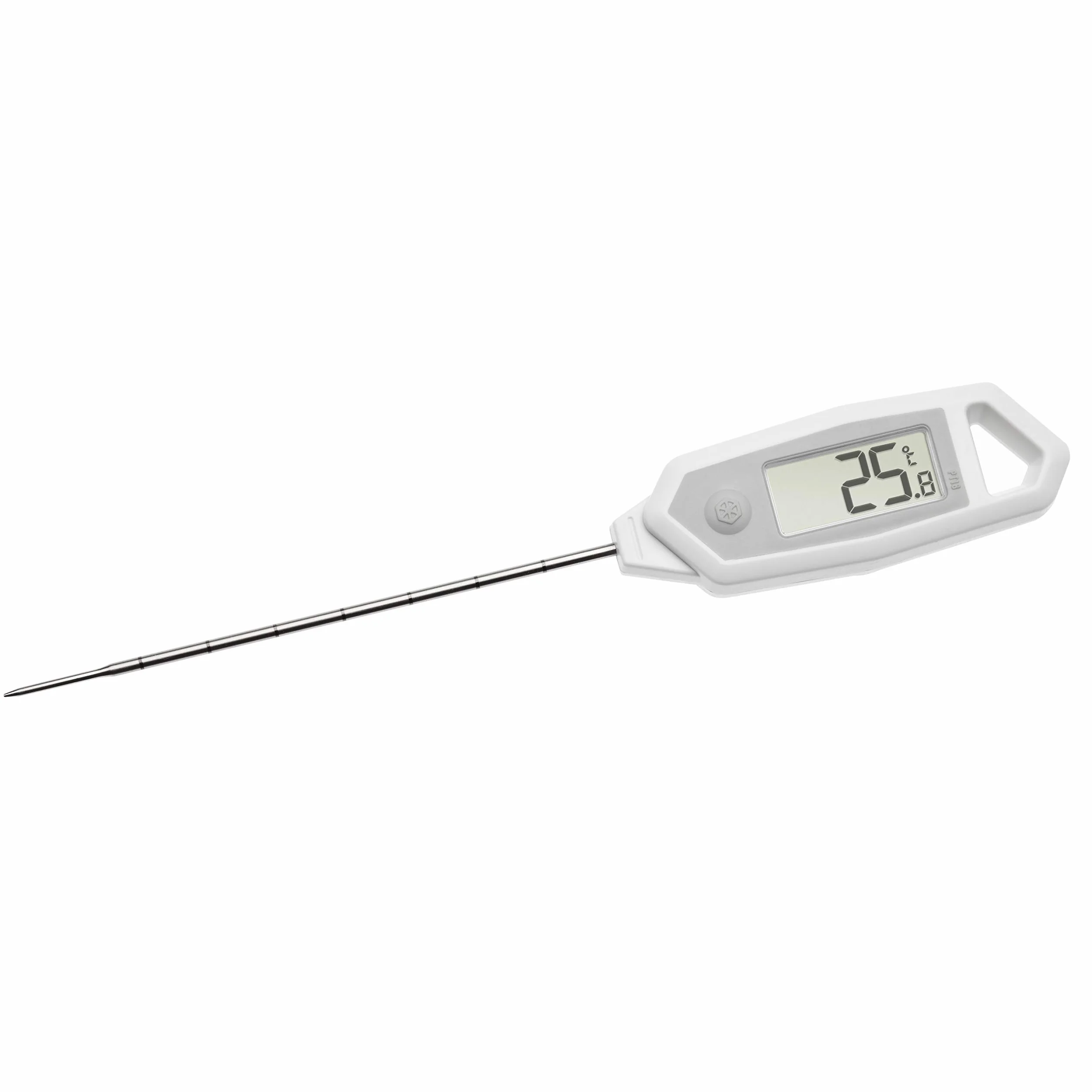 TFA Dostmann Cyfrowy termometr wbijany, 30.1064.02.K, z certyfikatem fabrycznym, czujnikiem ze stali nierdzewnej, wodoszczelny, obracany wyświetlacz, biały, tworzywo sztuczne