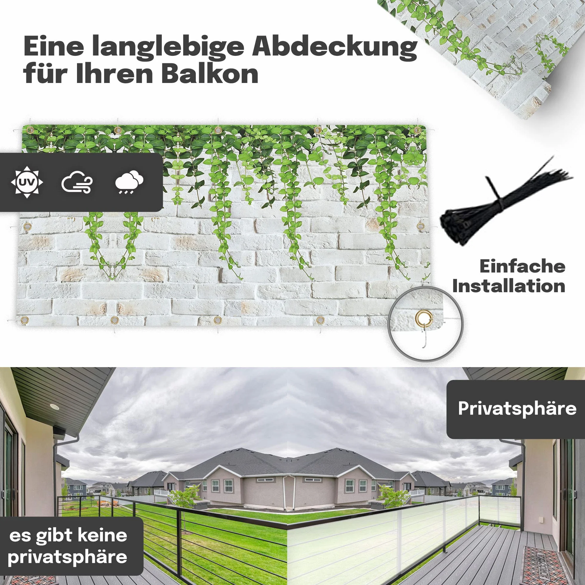 Osłona balkonowa na balkon, 100 cm wysokości lub na inną ochronę przed wiatrem, osłona balkonu, mata prywatności, zadaszenie tarasu (500 x 100 cm, wzór 26)