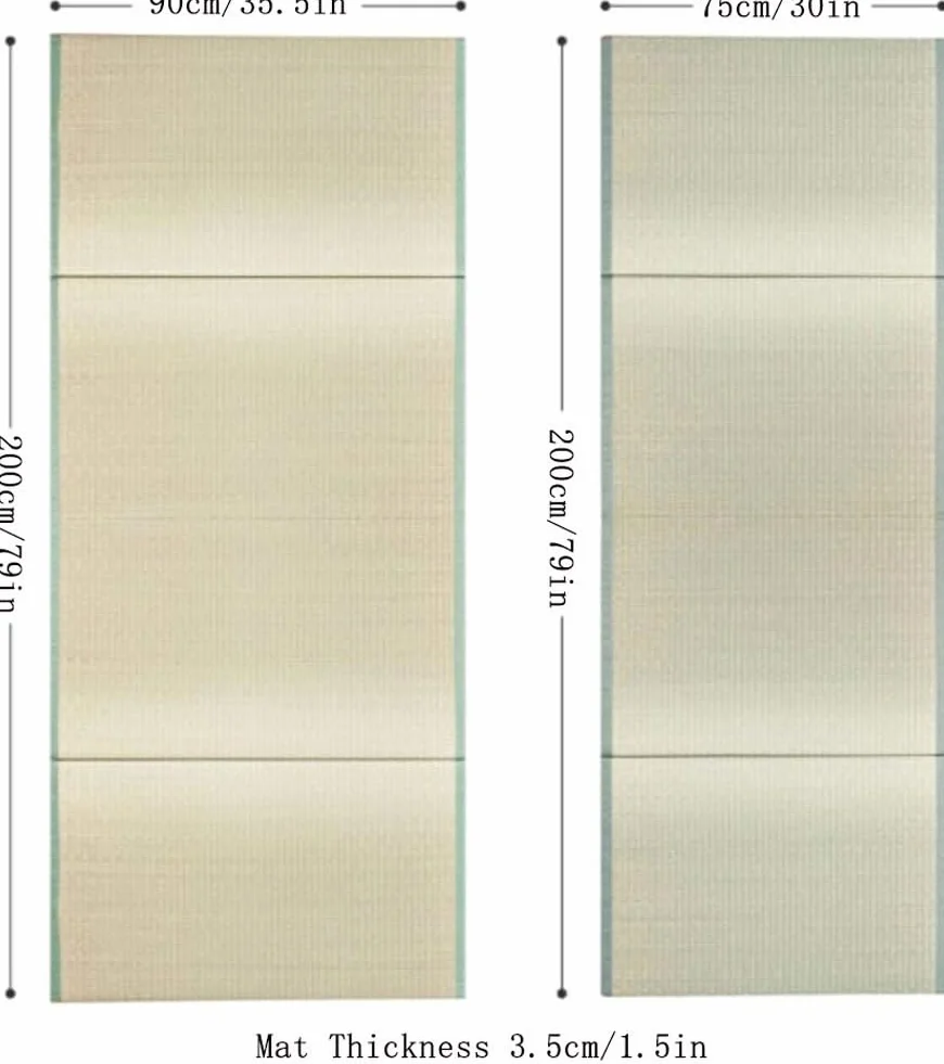 Tradycyjna Japońska Mata Tatami - 4-krotnie Składana, Mocny I Wygodny Materac Futon Naturalna Zielona Trawa Rush - Idealna Do Medytacji, Jogi, Pokoju Zen, Japońska Herbaciarnia(Size:75x200x3.5cm)