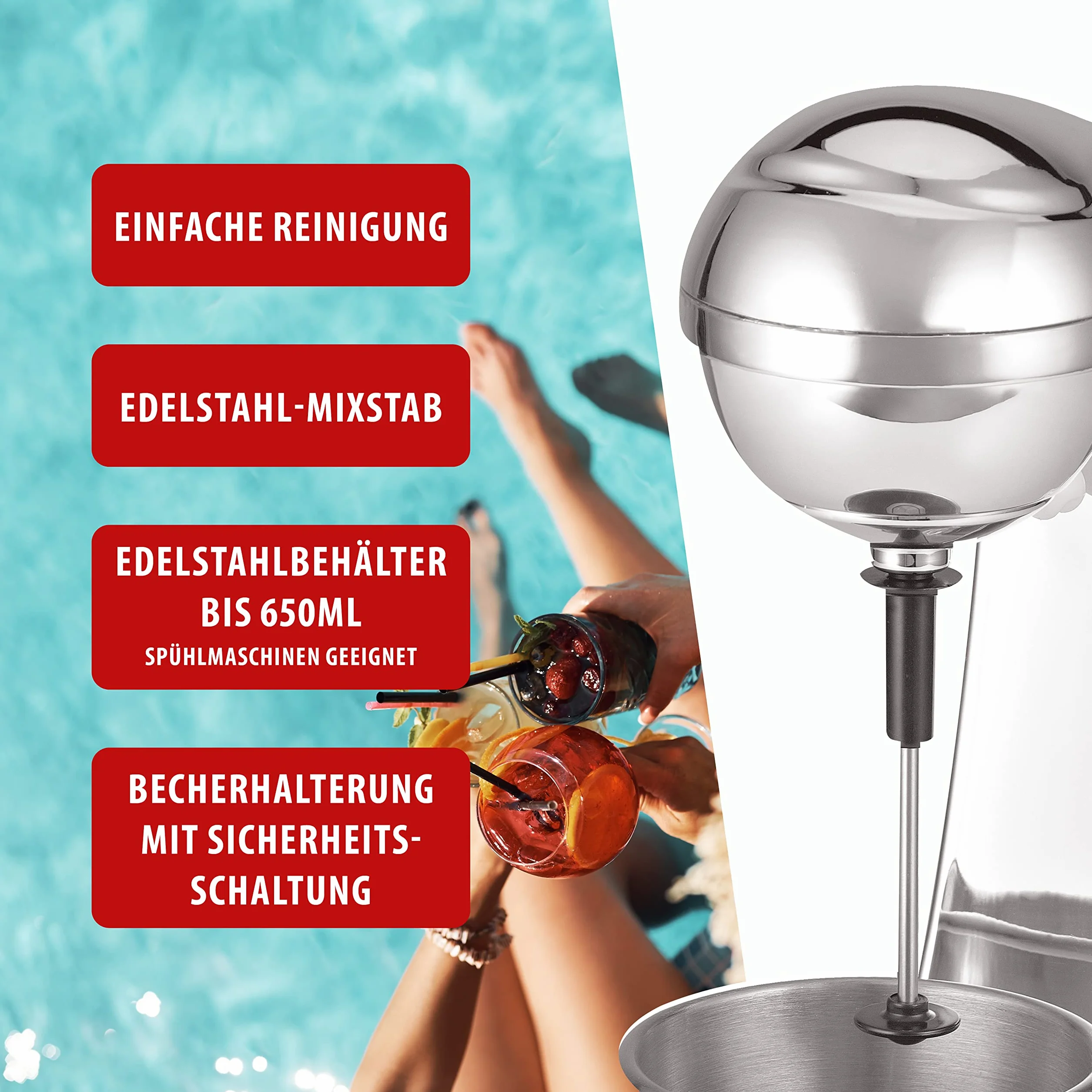 Clatronic® Mikser barowy i spieniacz do mleka | Smoothie Maker | pojemnik ze stali nierdzewnej 650 ml | praktyczny uchwyt na kubek | mikser | 2 poziomy prędkości | mocny silnik 65 W | Chromdesgin | BM