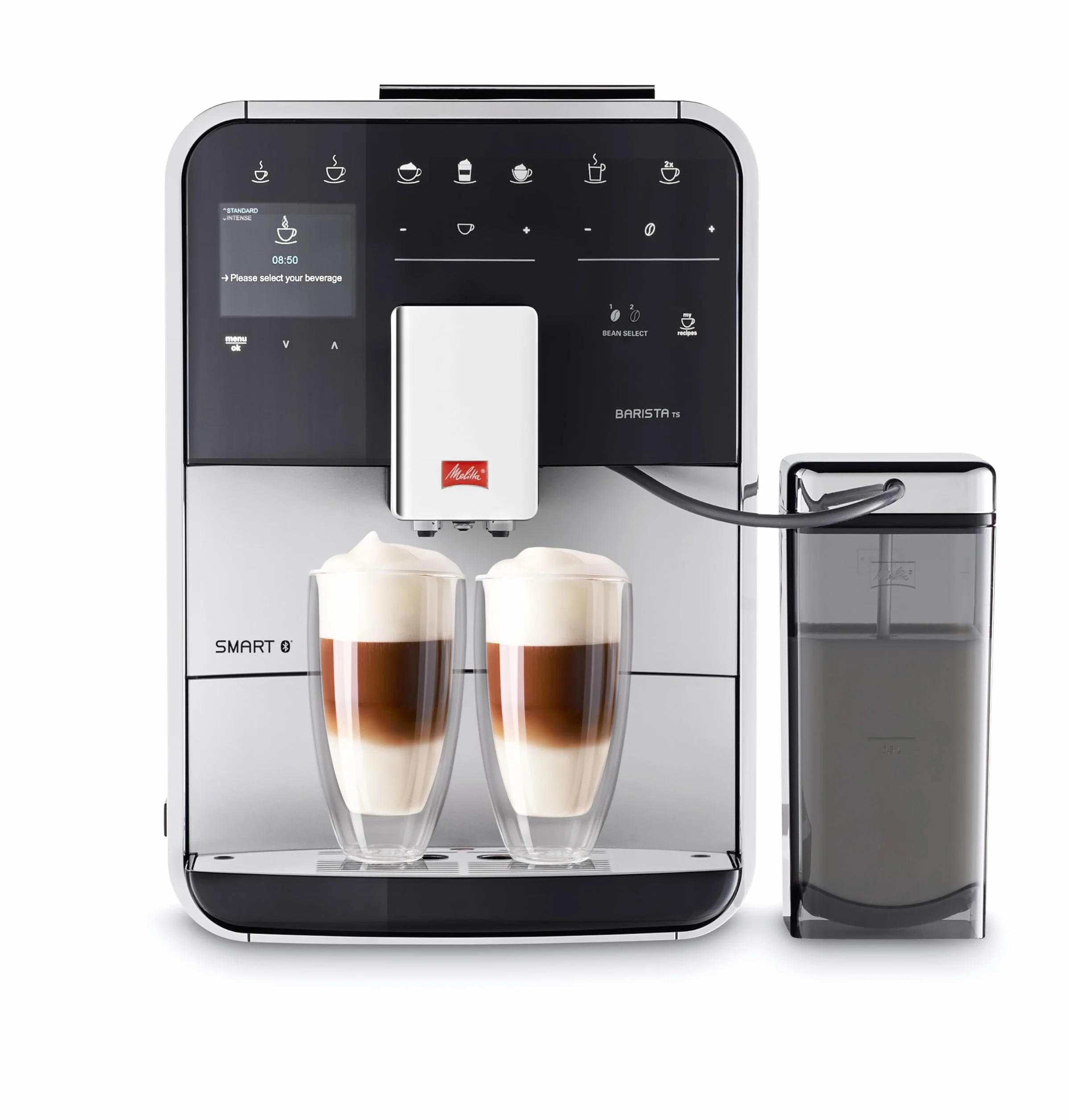 Melitta Caffeo Barista TS Smart F850-101 ekspres do kawy ze zbiornikiem na mleko, One Touch, Pro Aqua, srebrny