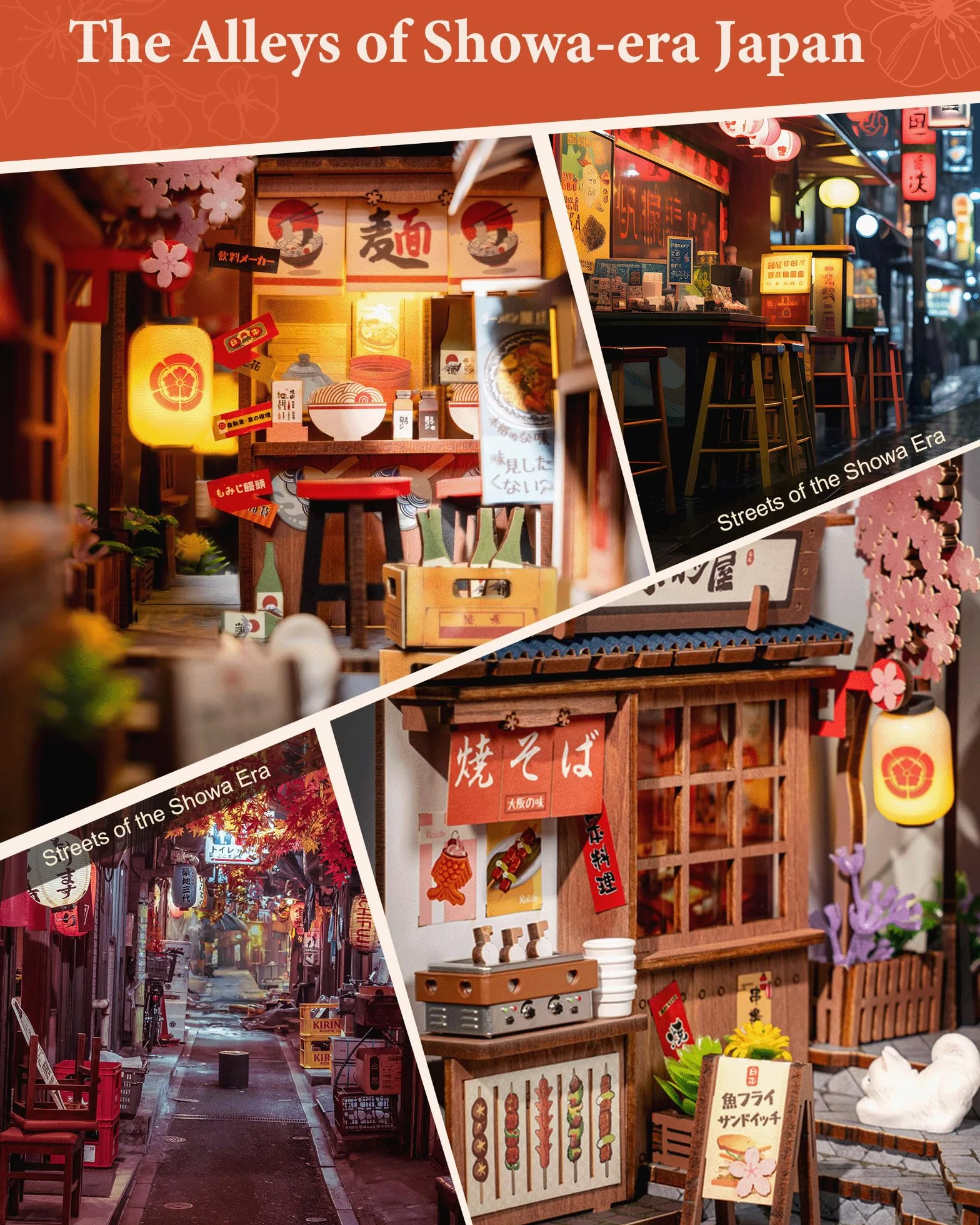 Rolife Book Nook Kit Sakura Wine Alley Booknook Japoński Styl Izakaya DIY Miniaturowy Zestaw Domku dla Dorosłych do Budowania Prezent na Boże Narodzenie i Urodziny Dekoracja Półki na Książki Zestaw