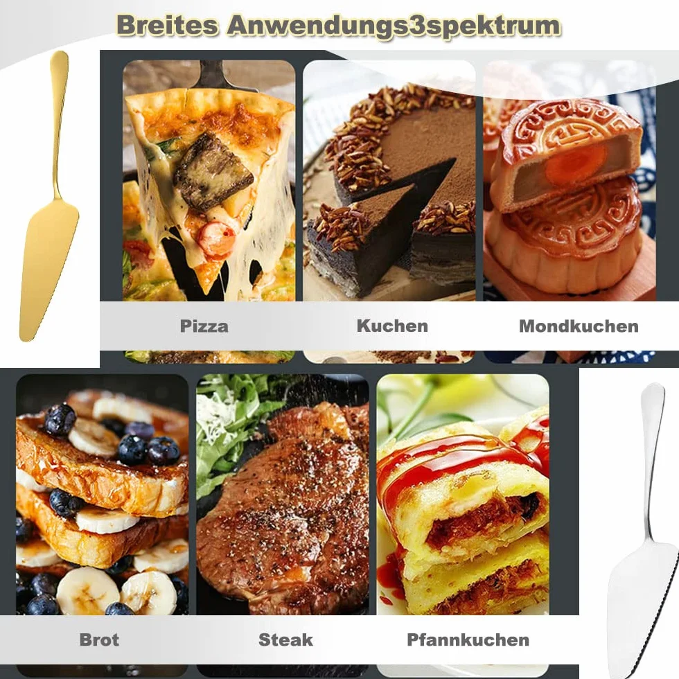 Łopatka do tortów, 2 sztuki, łopatka do ciasta ze stali nierdzewnej, łopatka do ciasta, łopatka do ciasta, łopatka do tortów, do kuchni, jadalni i na imprezy świąteczne, serwowana z 6 widelcami