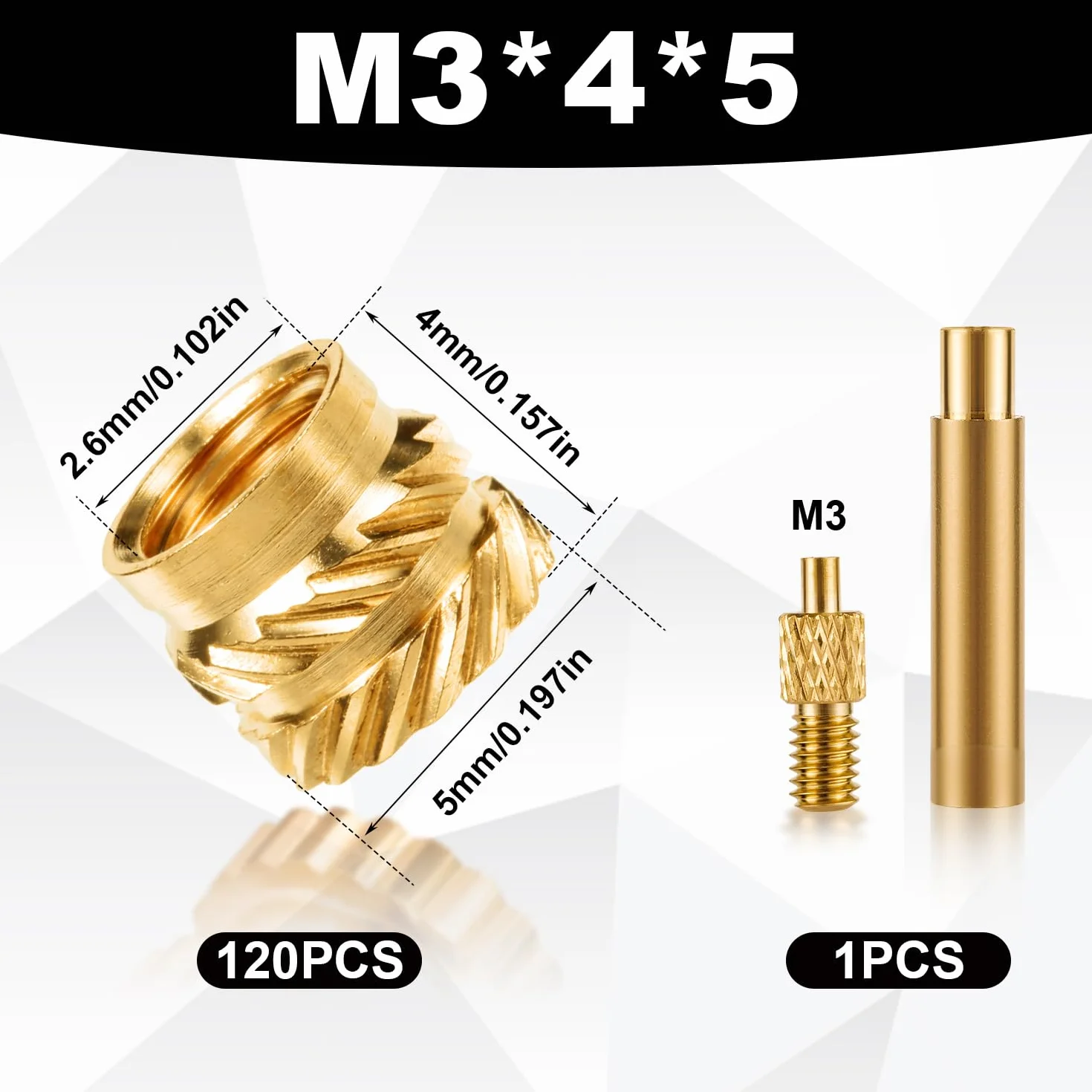 120 Sztuk Nakretki Mosiezne do Druku 3D, M3x4x5mm Wkladki Gwintowane Koncówka Wkladki Zestawu Grzewczego do M3 i 1 Adapter Spawalniczy Ciepla Kompatybilne z Zelazkami Weller SP40NUS i T18
