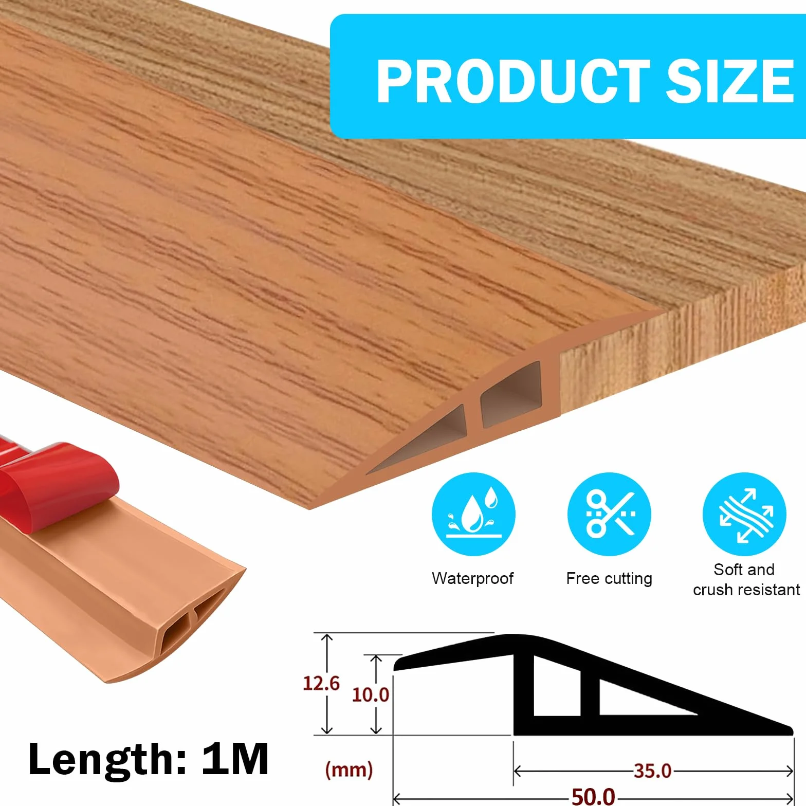 MeYuxg Profil przejściowy, samoprzylepny, 1 m x 5 cm, listwa progowa PCW, rampa progowa do wyrównania wysokości od 5 mm do 10 mm, listwa przejściowa do podłogi, dywanu, progów (żółty dąb)