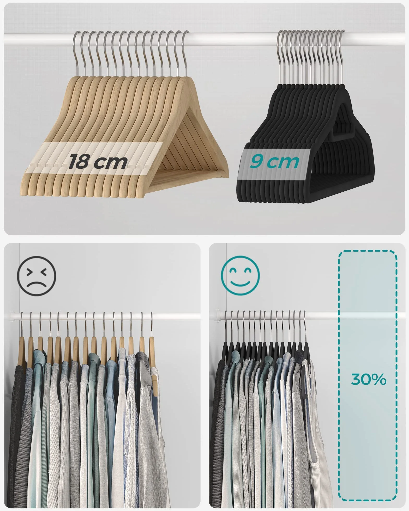 Songmics Wieszak na Ubrania, Czarny, 50 Sztuk