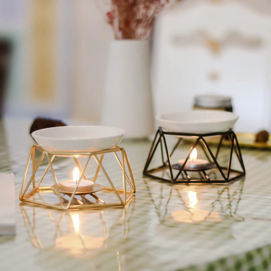 Stylowa, romantyczna ceramiczna lampa zapachowa, dyfuzor zapachów, Tealight Candle Holder Oil Burner-czarny