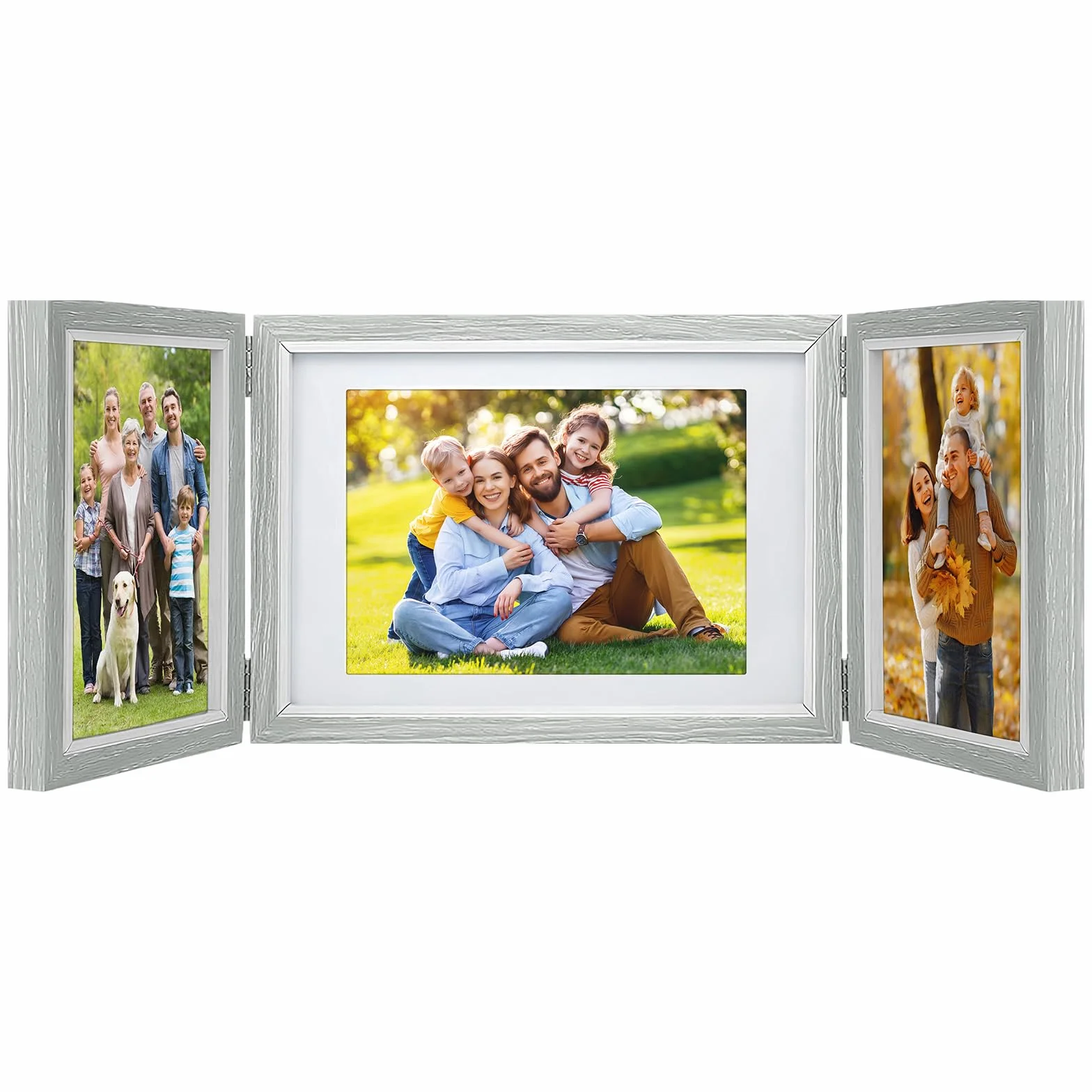3 składane ramki na zdjęcia, kolaż, 3 ramki na zdjęcia, drewniana ramka na zdjęcia ze szklaną szybką, 3 części, na zdjęcia 10 x 15 cm i 13 x 18 cm, na wesele, prezent dla rodziny